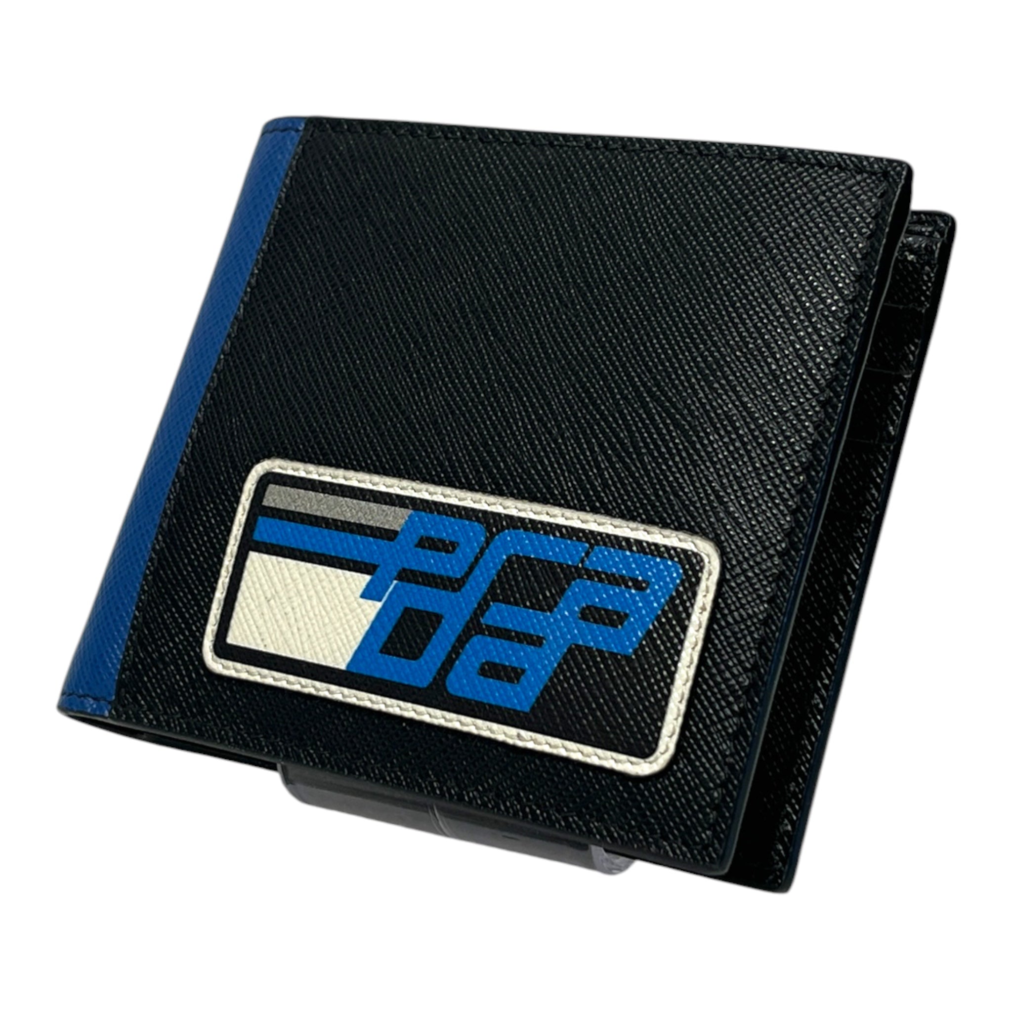 PRADA/Bifold Wallet/Leather/BLK/BLUE LOGO view 1