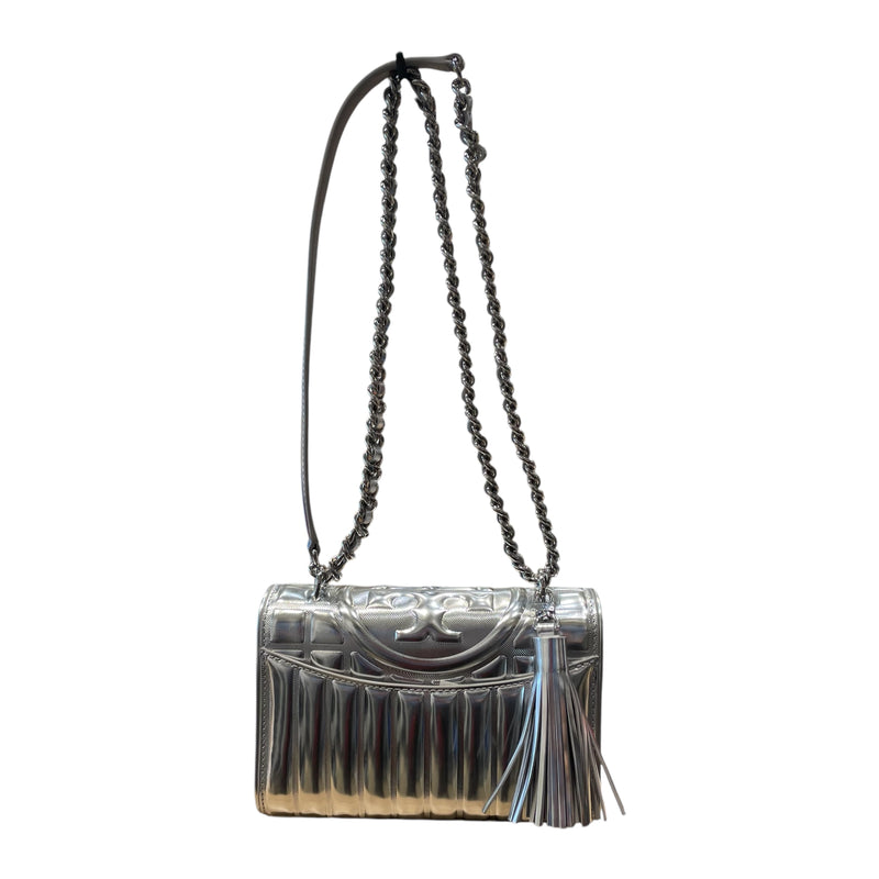 TORY BURCH/Cross Body Bag/Leather/SLV/Fleming Metallic Shoulder