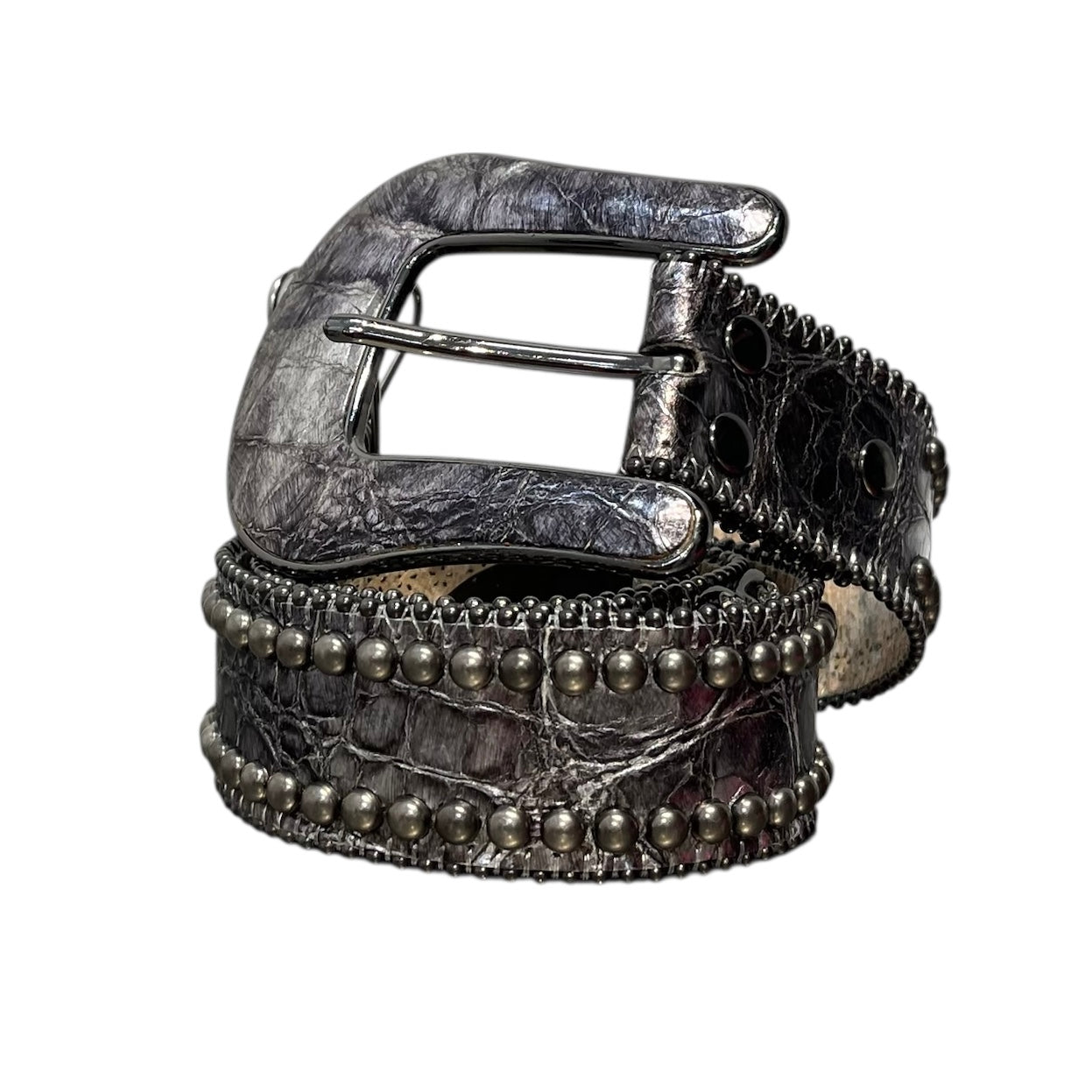 b.b.simon/Belt/Leather/BLK/SILVER GATOR HEART HARDWARE view 1