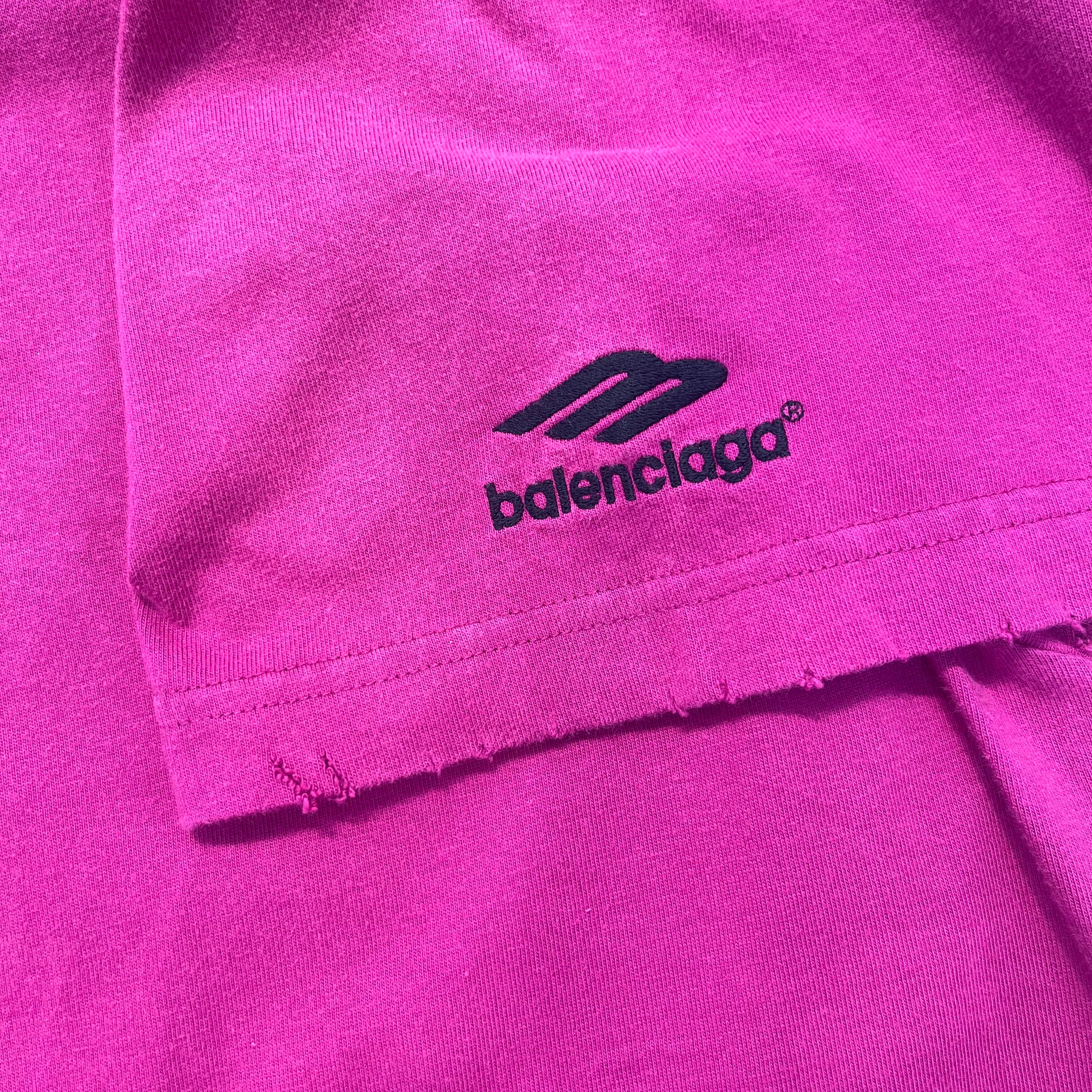 BALENCIAGA/T-Shirt/L/Cotton/PNK/DISTRESSED/ DATES ON SHOULDER view 4
