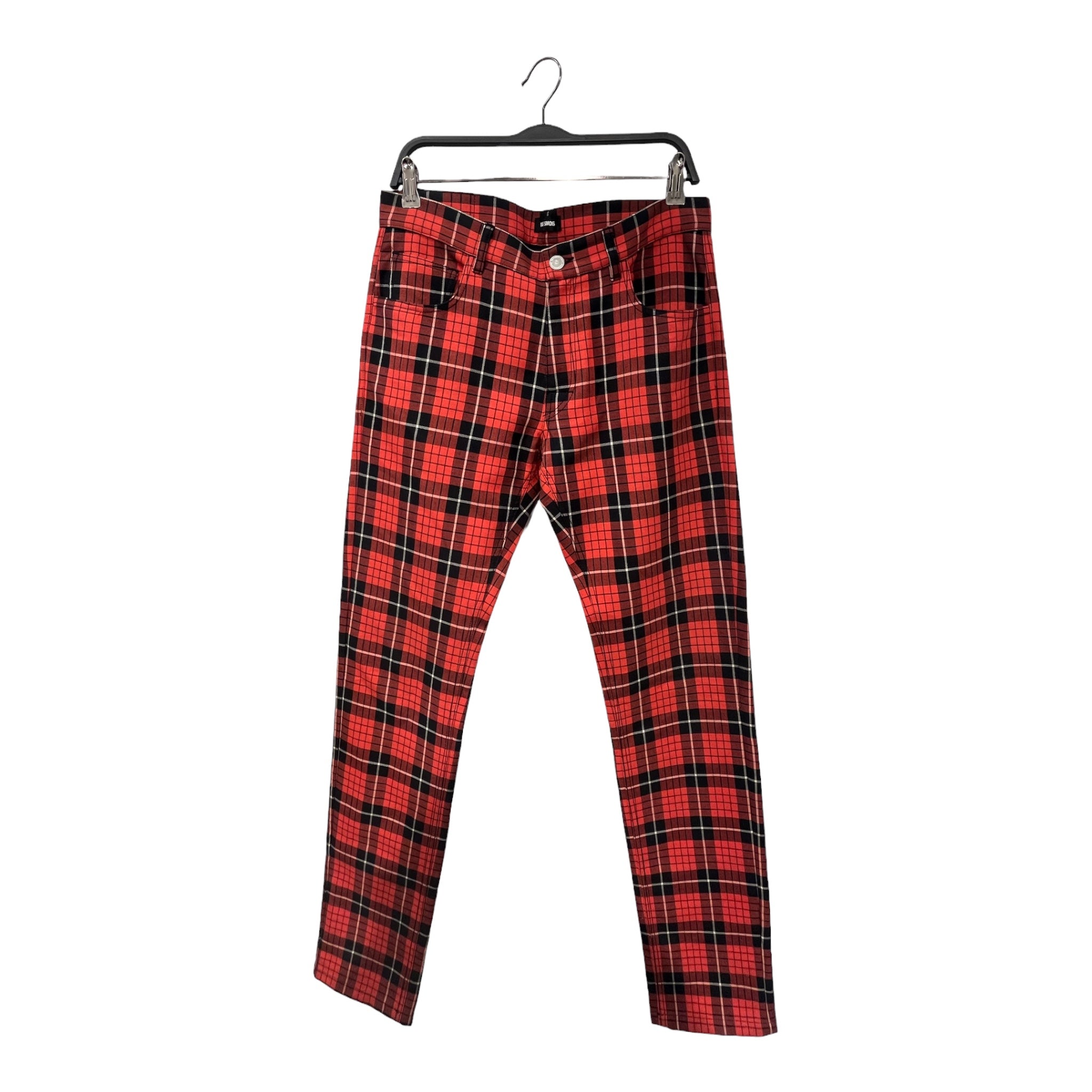 RAF SIMONS/Straight Pants/32/Cotton/RED/Button Fly/Plaid/181309 ss18 modello trousers view 1