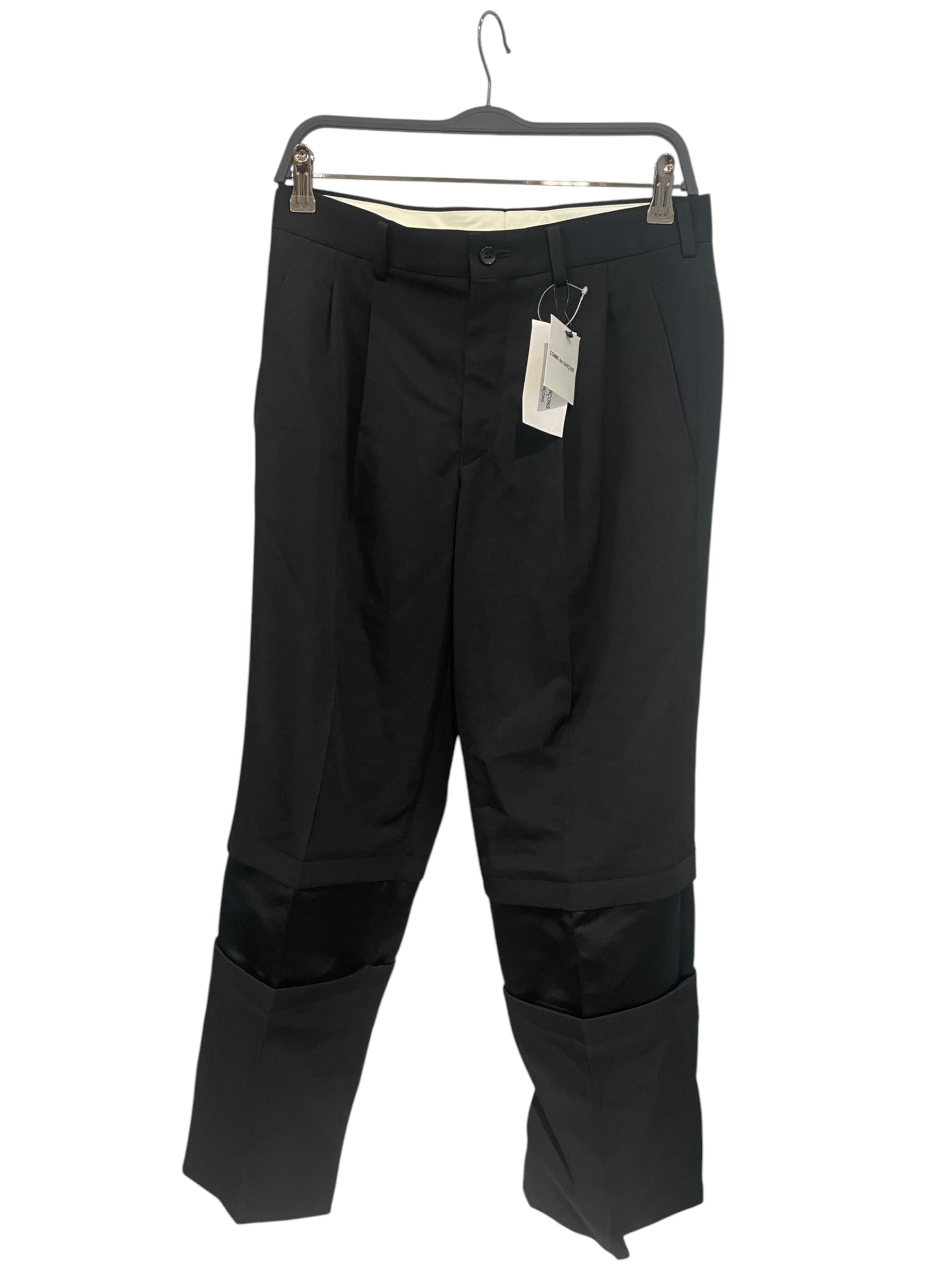 COMME des GARCONS/Wide Leg Pants/S/Wool/BLK/aw25 satin panel at bottom view 1