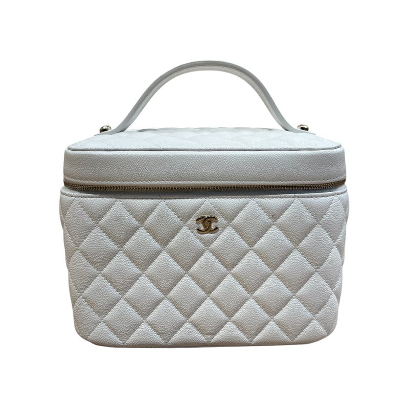 CHANEL/Hand Bag/M/Leather/WHT/CC DIAMOND QUILTED CAVIAR