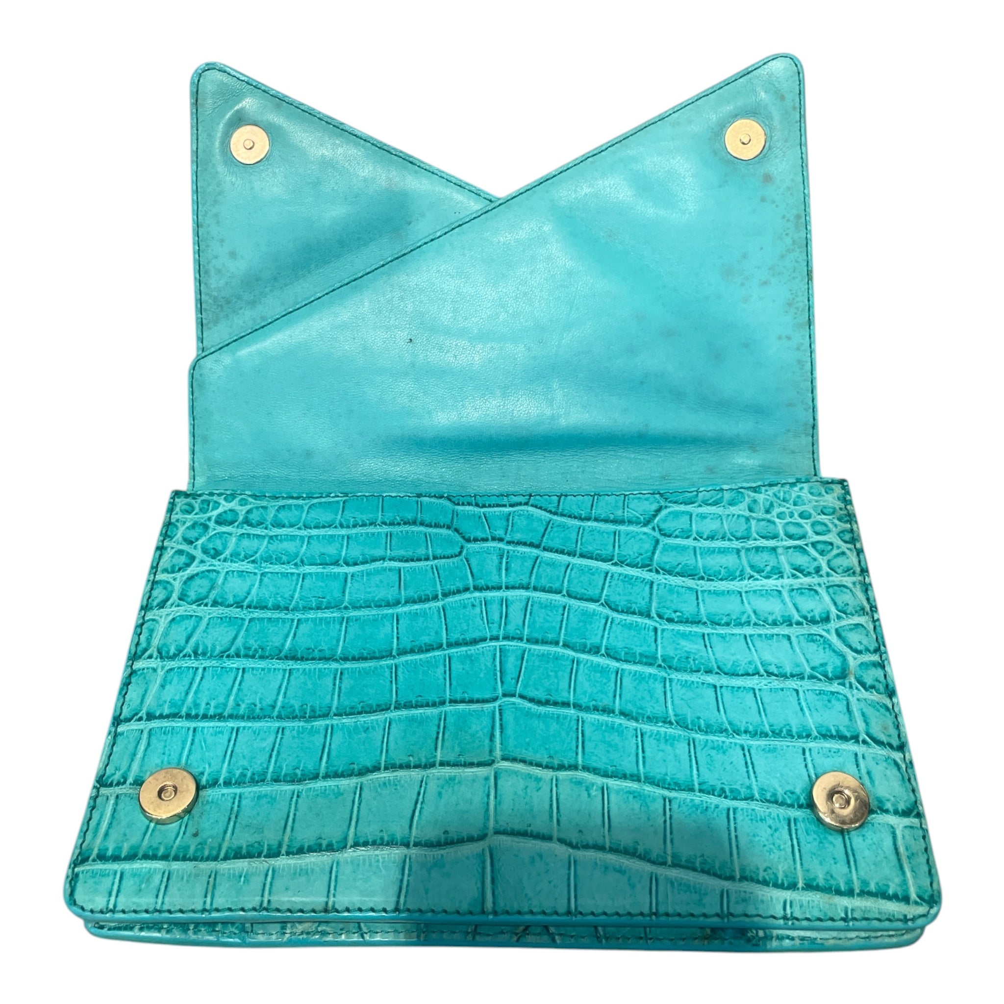 BOTTEGA VENETA/Clutch Bag/Leather/GRN/CROC/TEAL/PIANO CRISS CROSS view 3