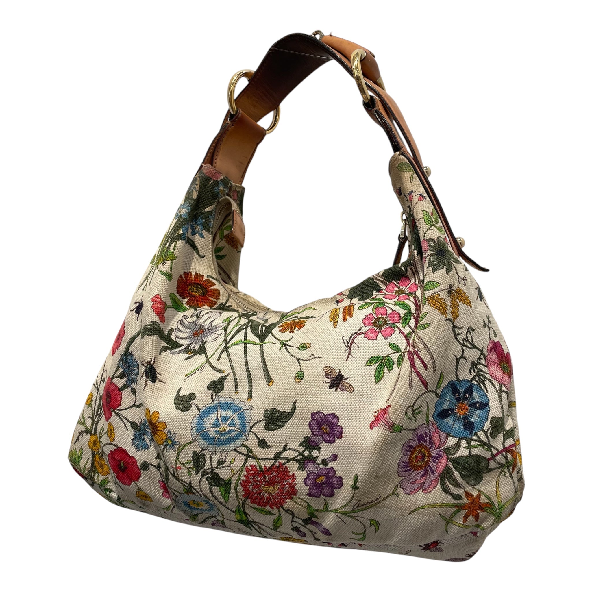 GUCCI/Hand Bag/Floral Pattern/Cotton/CRM/hobo floral canvas view 2