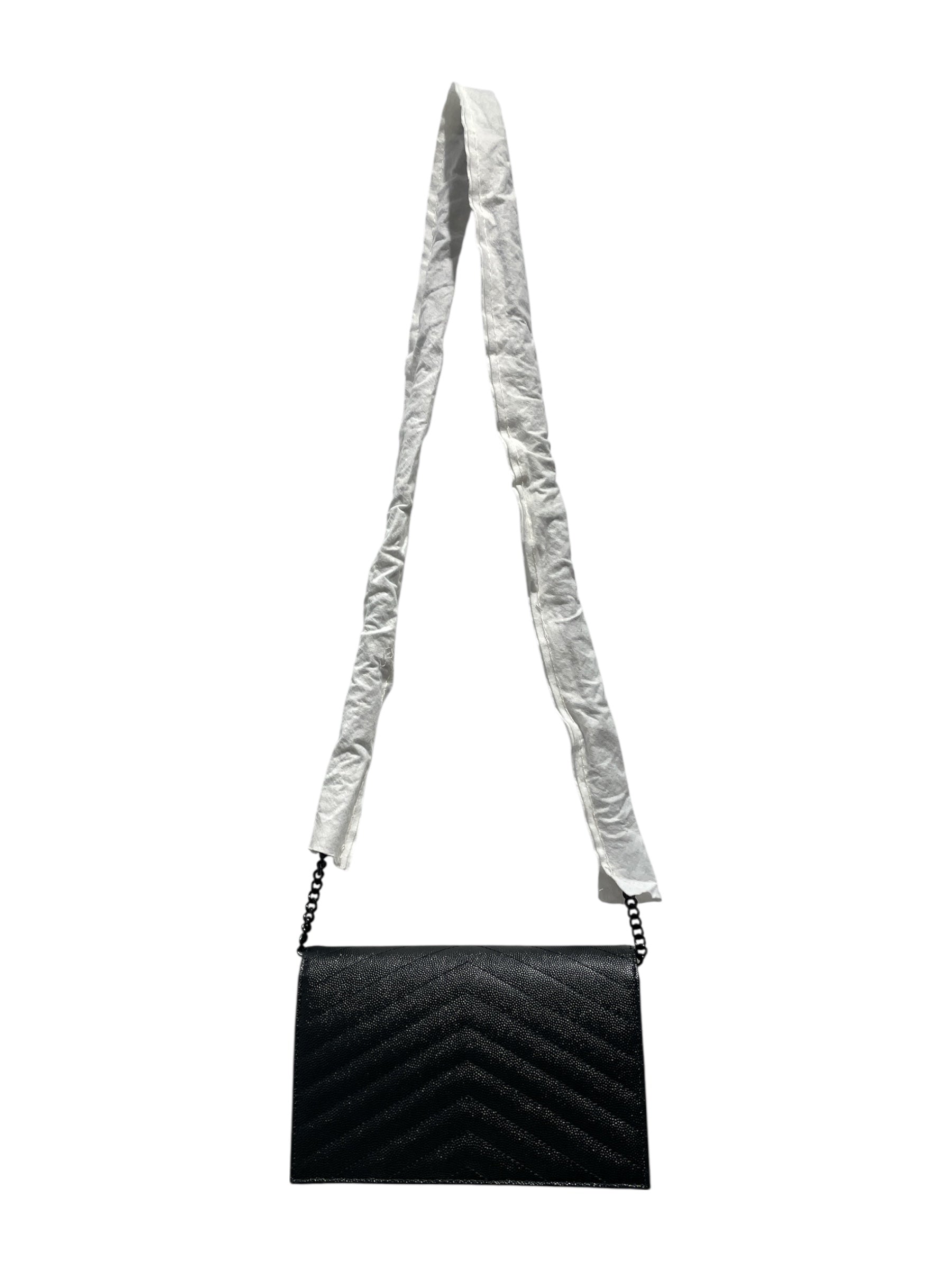 SAINT LAURENT/Cross Body Bag/Leather/BLK/Quilted Envelope Chain Bag view 2