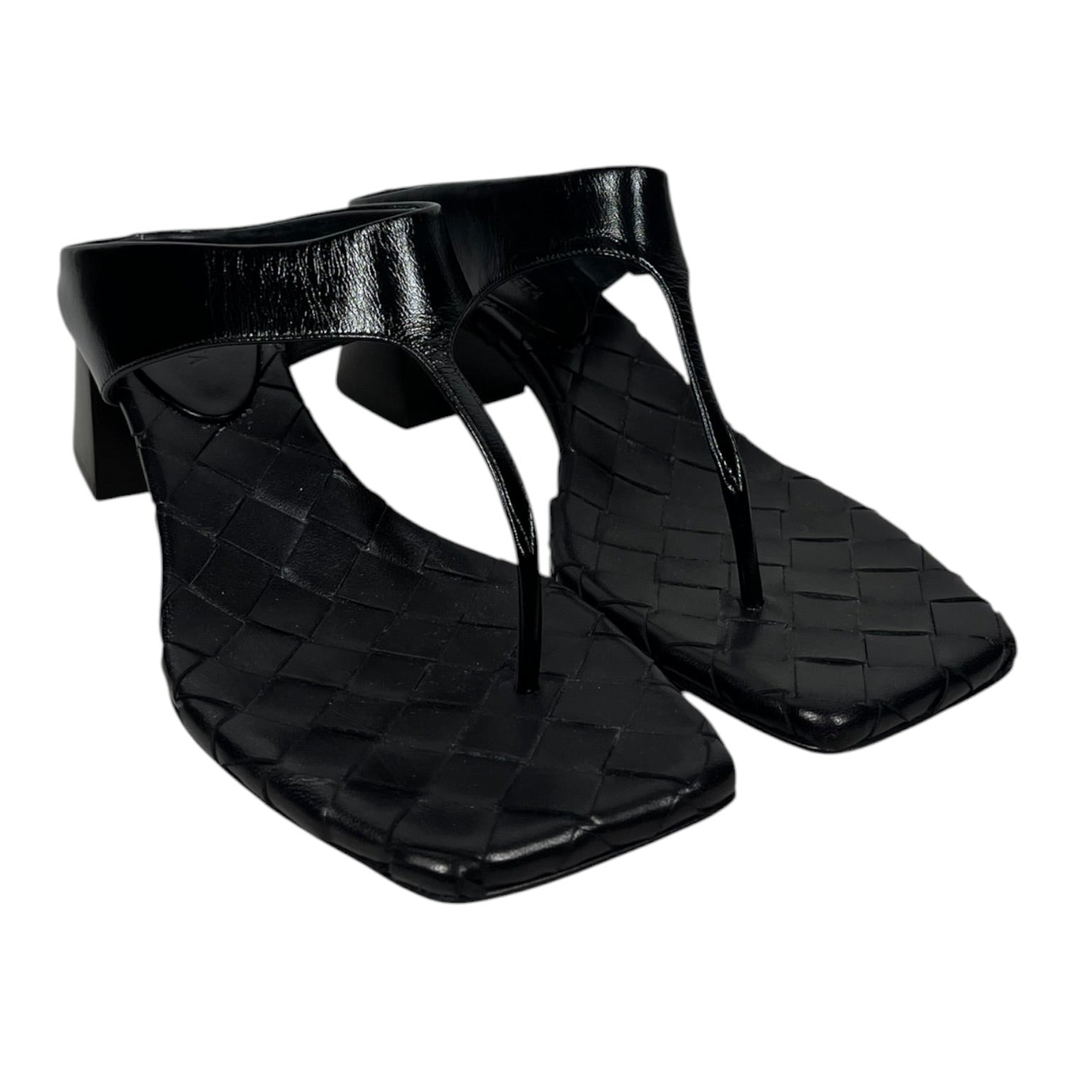 BOTTEGA VENETA/Sandals/EU 39/Leather/BLK/WOVEN THONG SANDALS view 1