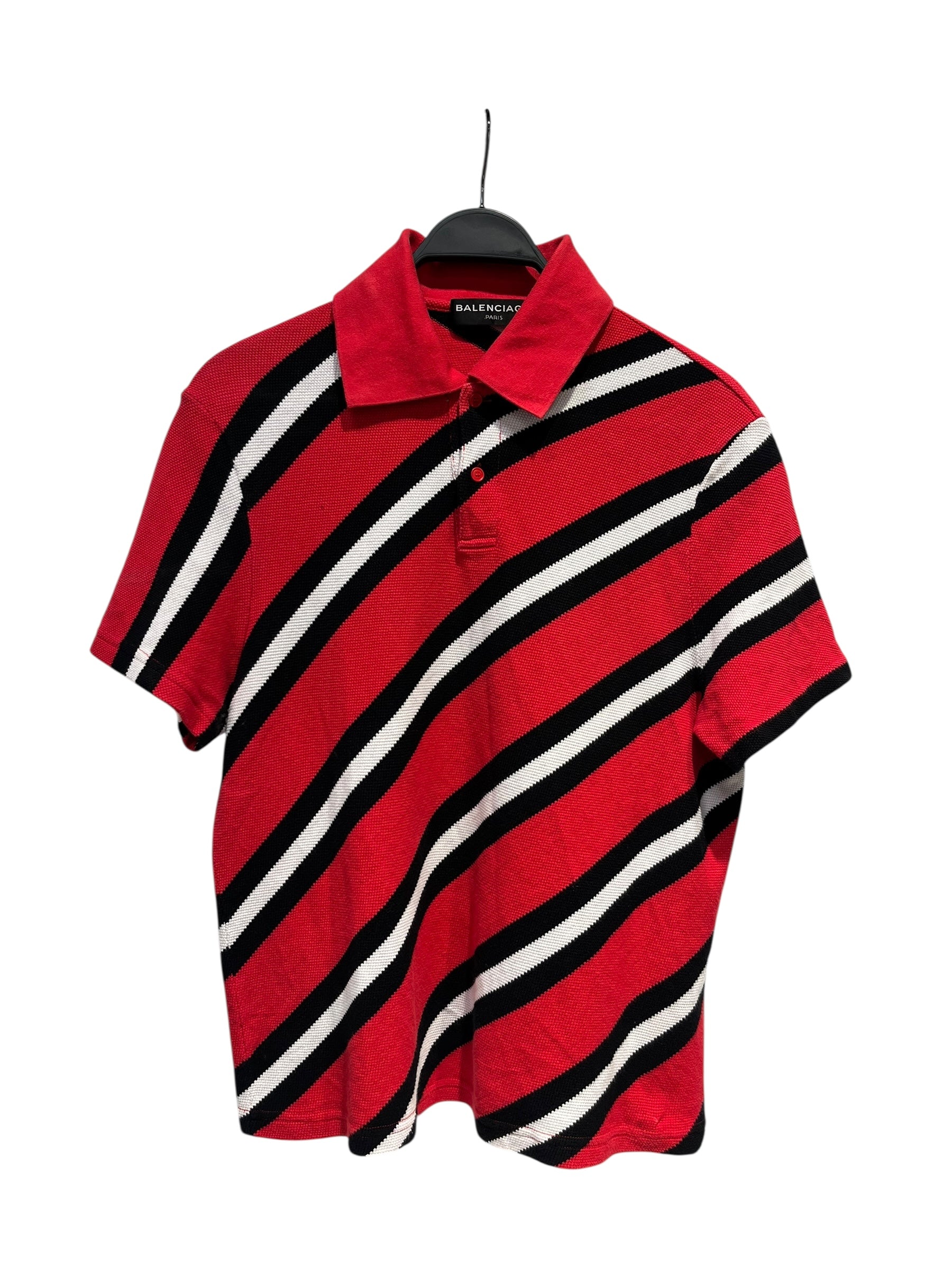 BALENCIAGA/Polo Shirt/L/Cotton/RED/Stripe/2016 POLO view 1
