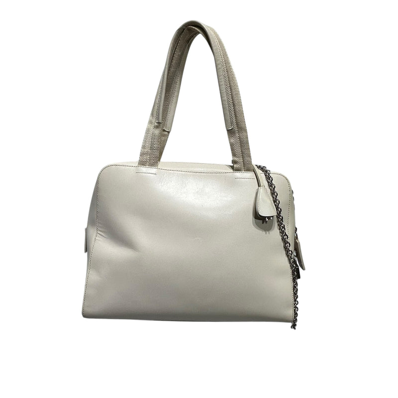PRADA/Hand Bag/Leather/WHT/PRADA MONKEY CHAIN ACCENT
