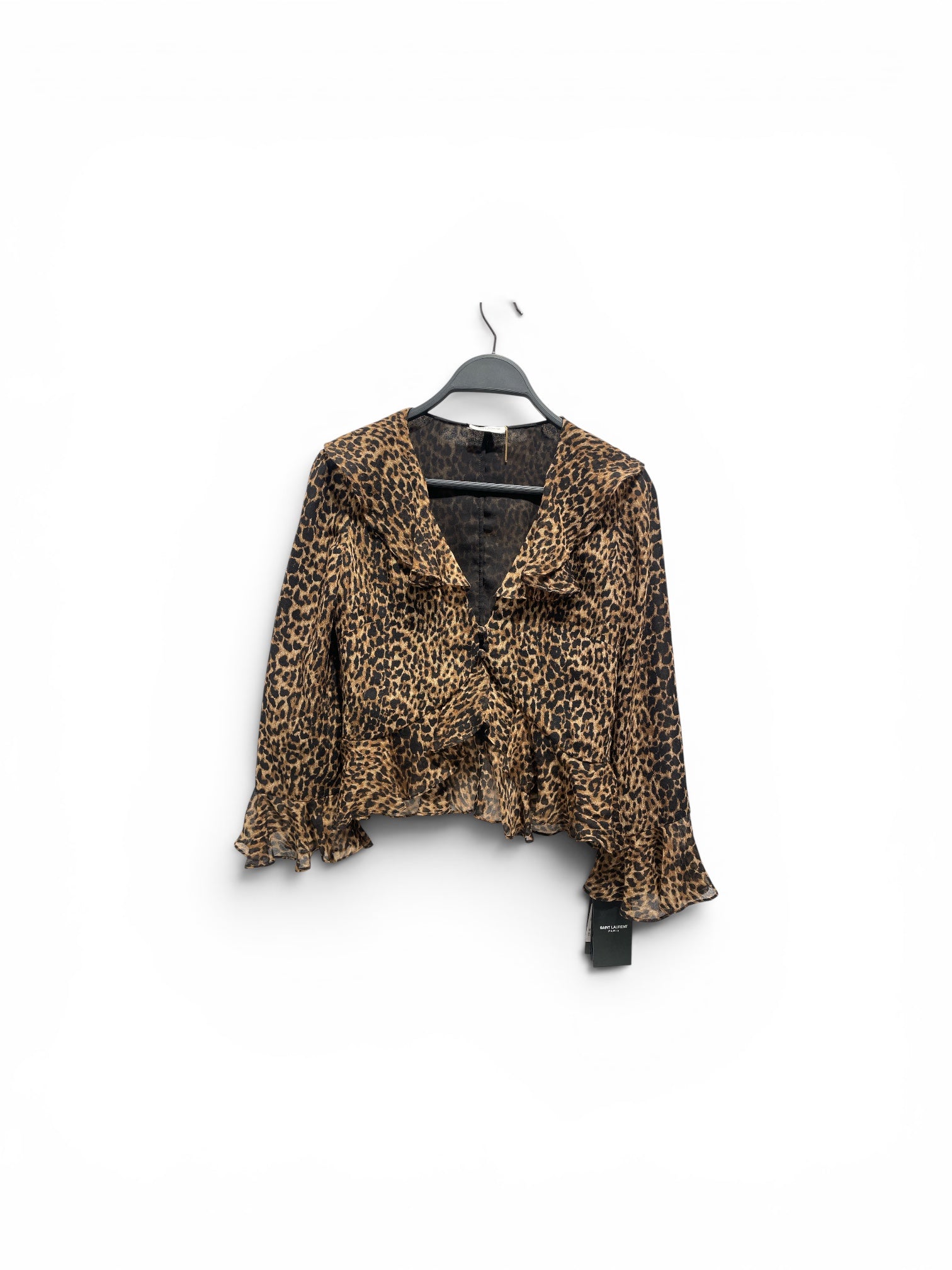 SAINT LAURENT/SL Cut & Sew/34/Leopard/Silk/CML/Leopard Ruffle Top view 1