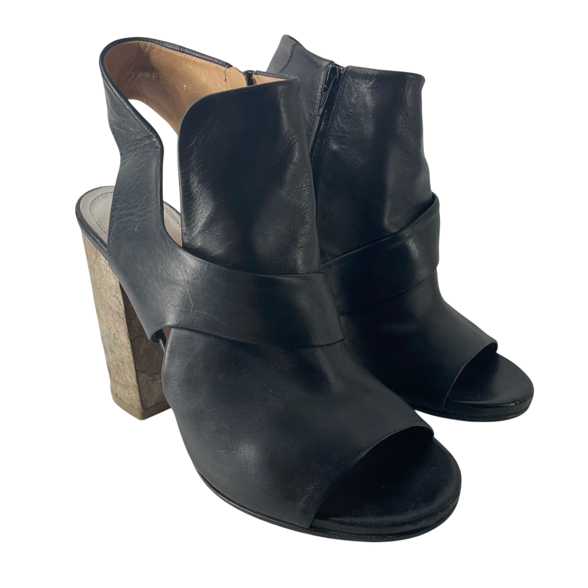 Maison Margiela/Heels/EU 37/Leather/BLK/PEEP TOE STONE HEEL view 1