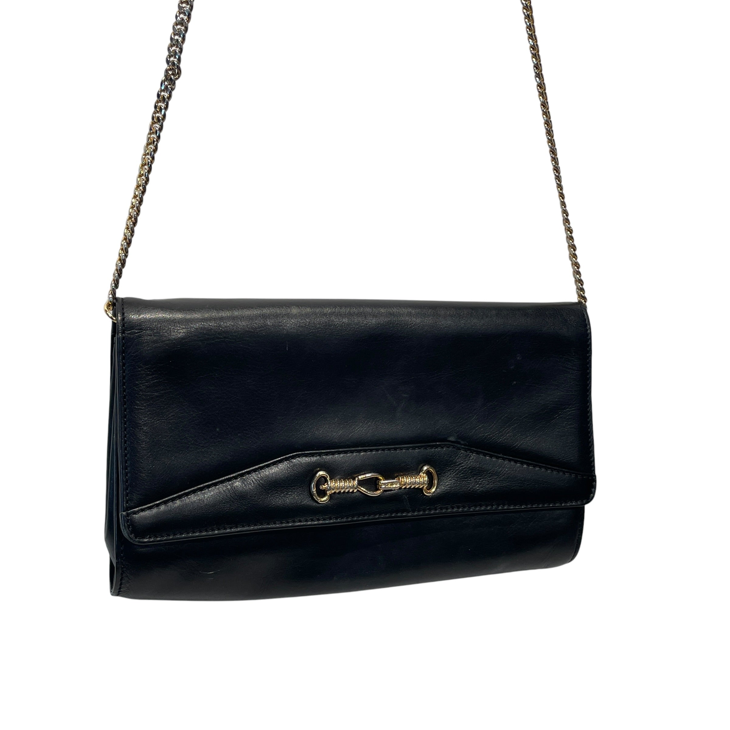 CELINE/Cross Body Bag/Leather/BLK/gold horsebit/detachable chain view 2