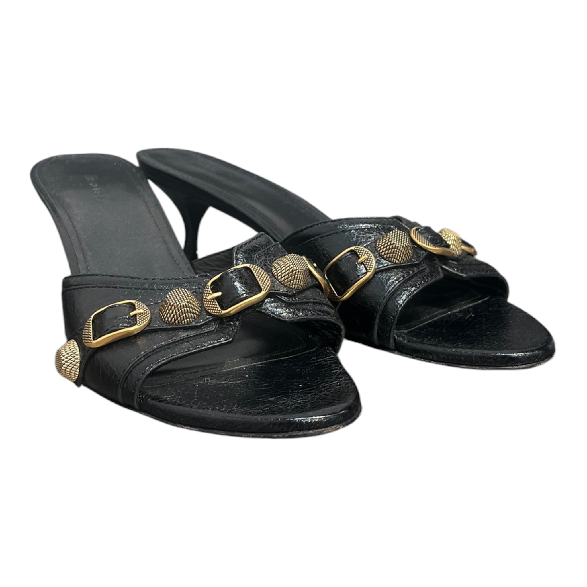 BALENCIAGA/Heels/US 9/Leather/BLK/gold hardare kitten heel view 1