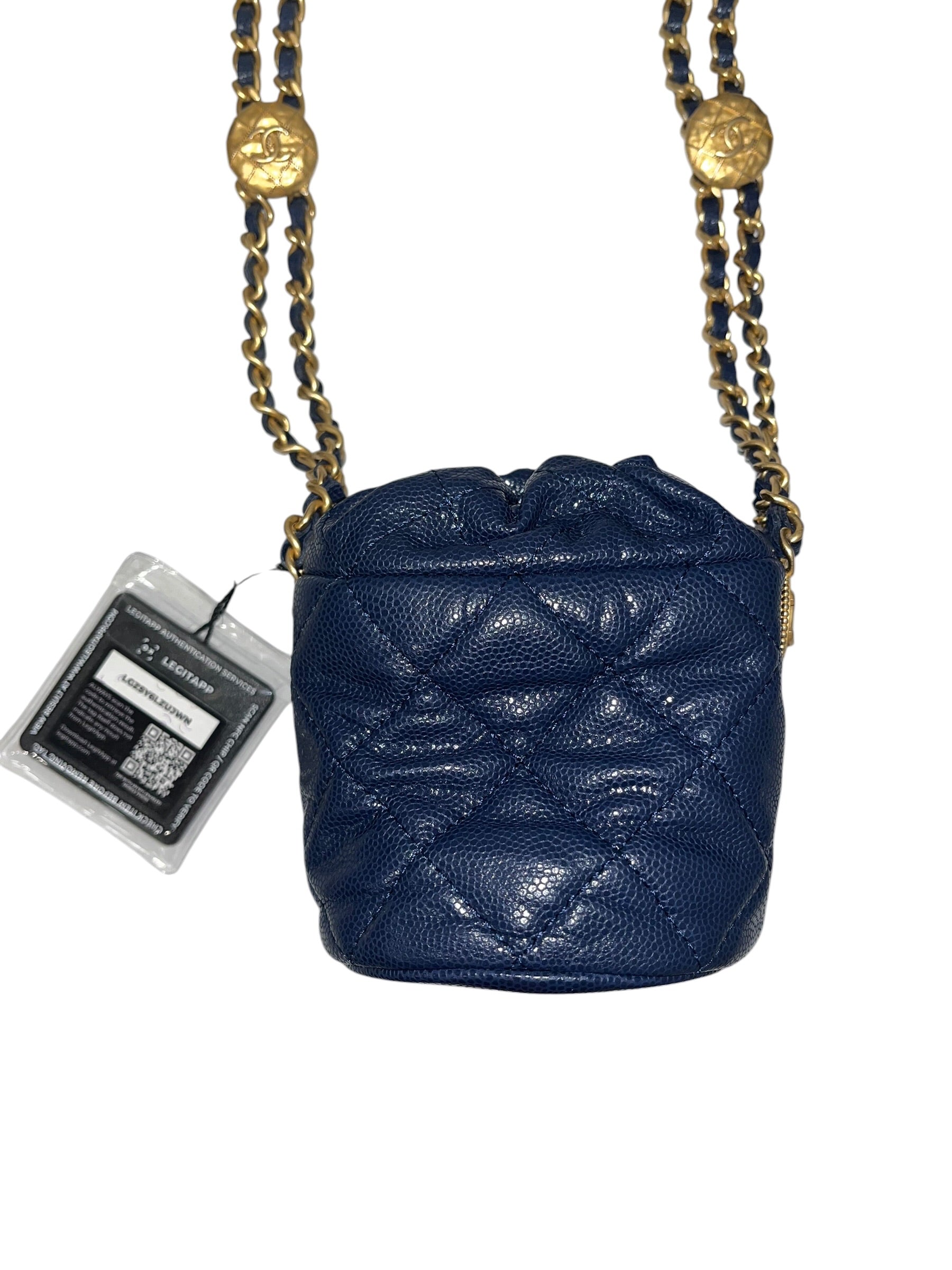 CHANEL/Cross Body Bag/Leather/NVY/caviar mini quilted bucket view 4