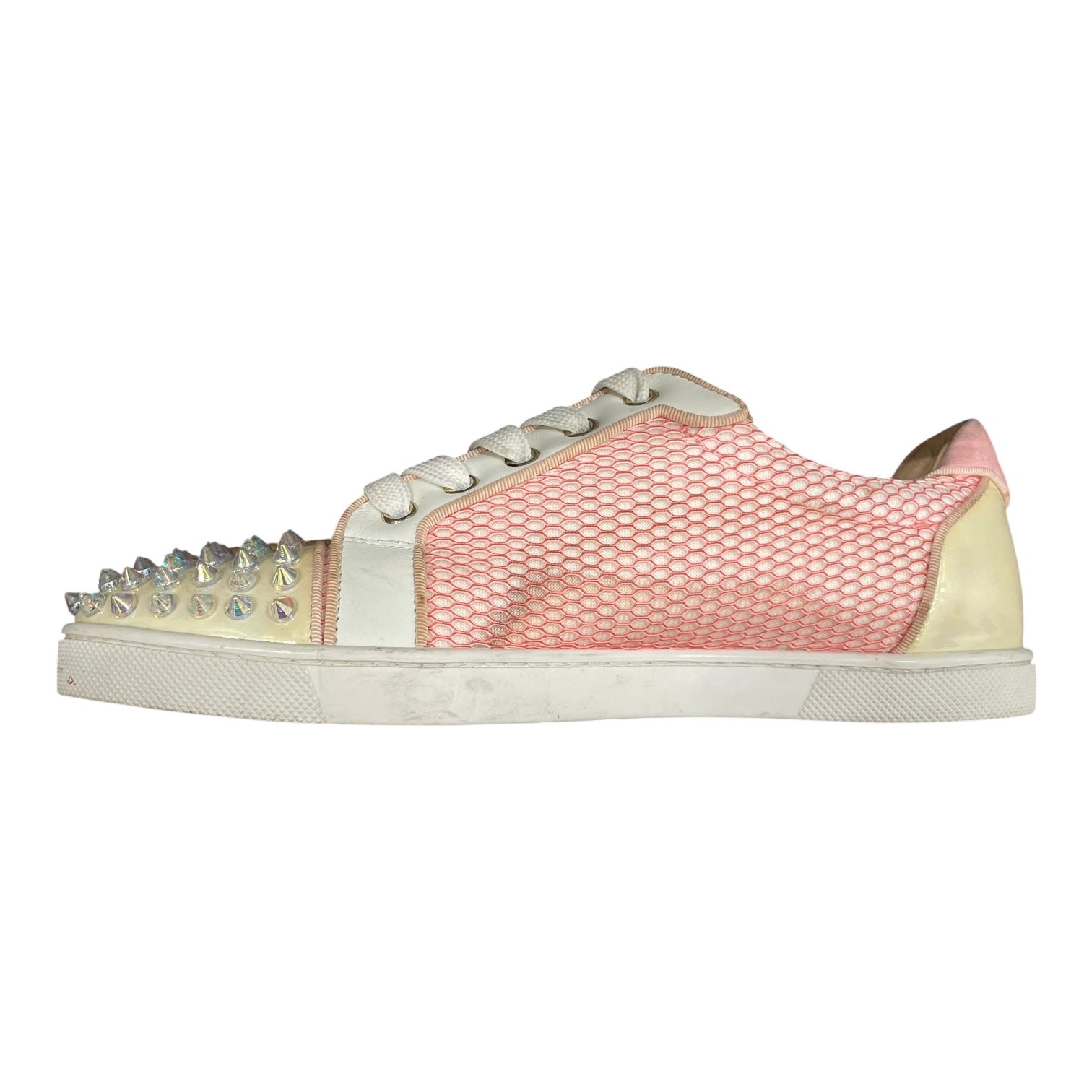 Christian Louboutin/Low-Sneakers/EU 38.5/All Over Print/Leather/WHT/PINK FISHNET view 4