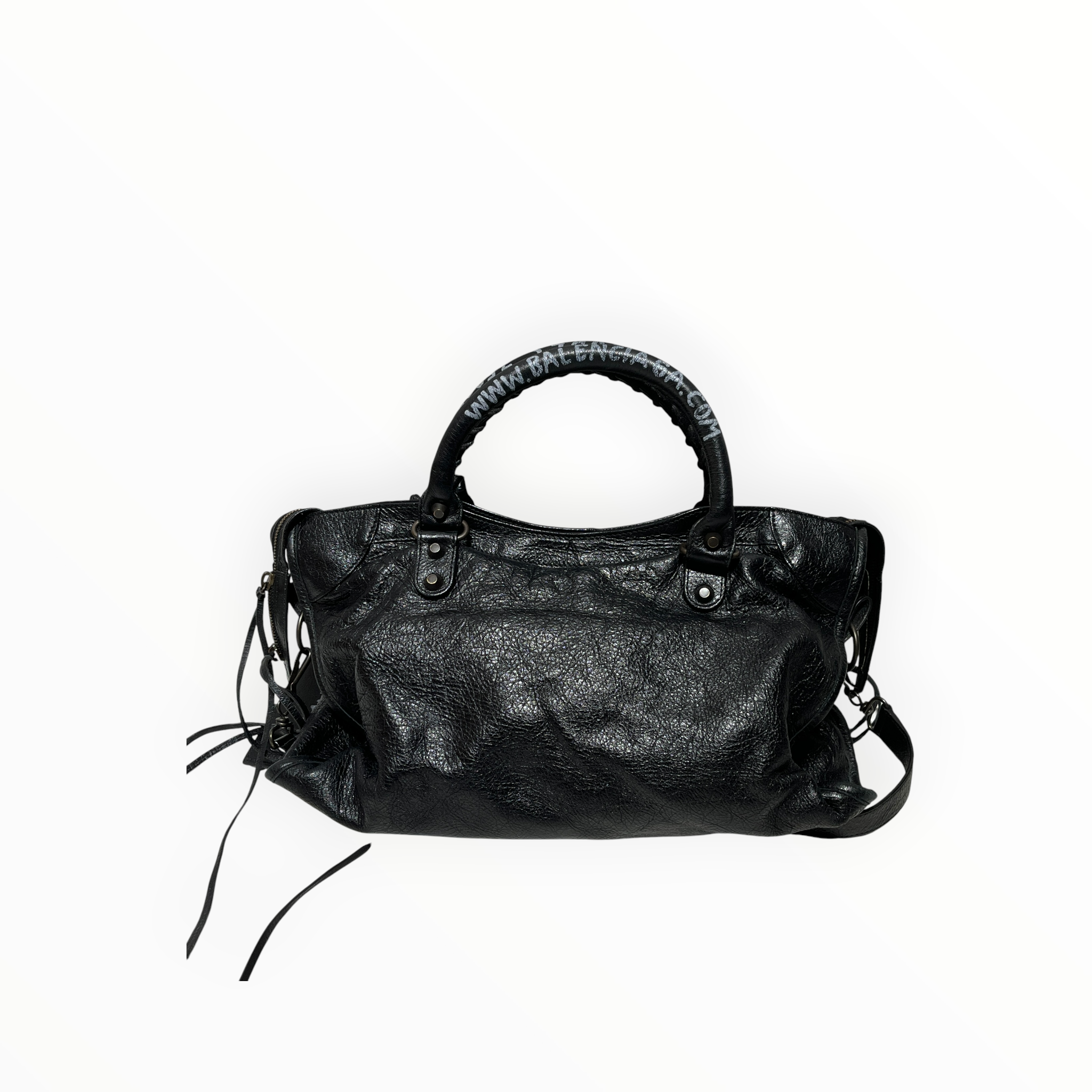 BALENCIAGA/Cross Body Bag/Leather/BLK/CUSTOM HANDLE WRITING view 2