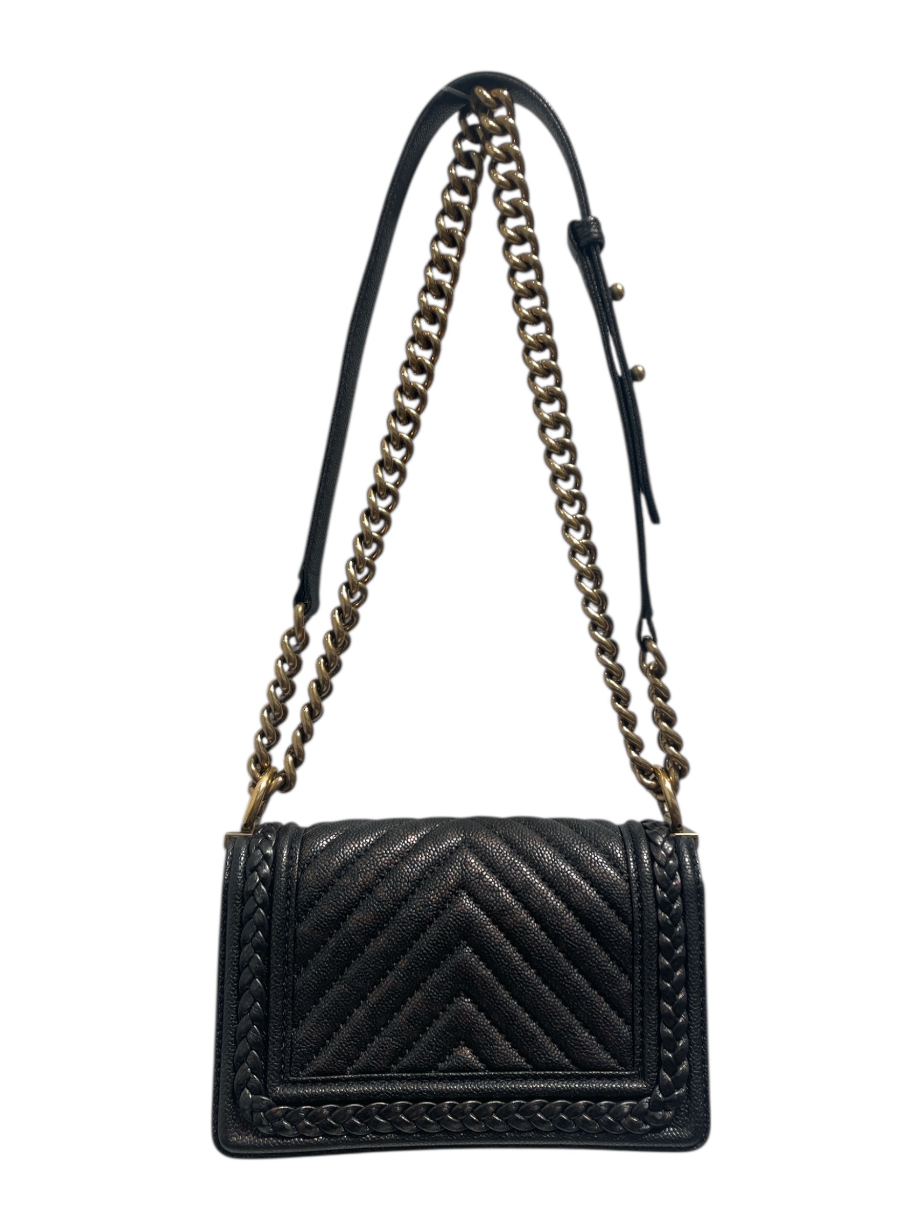 CHANEL/Cross Body Bag/Stripe/Leather/BLK/Small Boy Quilted Caviar view 2
