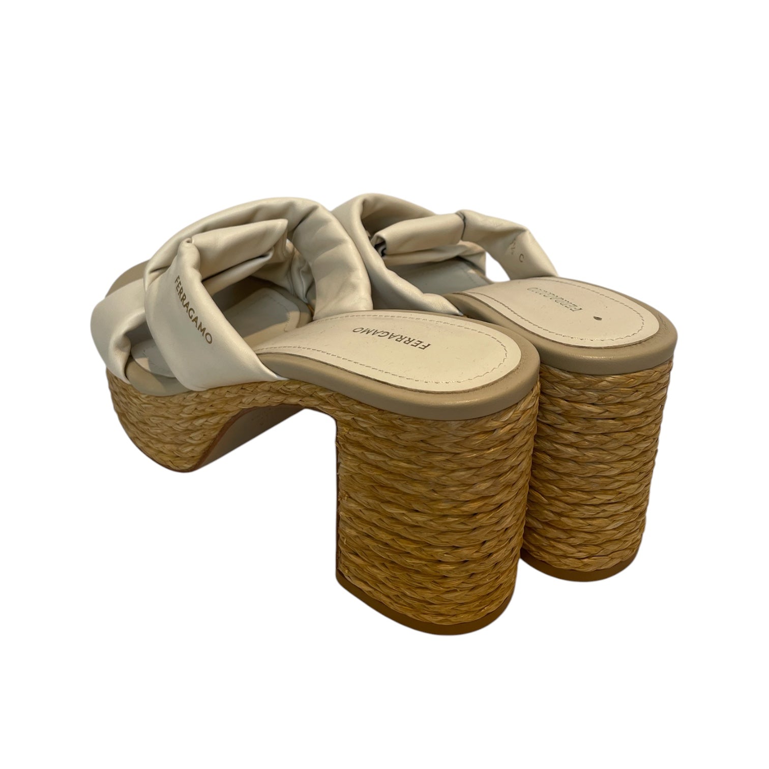 Salvatore Ferragamo/Heels/US 9.5/Leather/WHT/WOOD TWEED BOTTOM,Nameon sole view 2