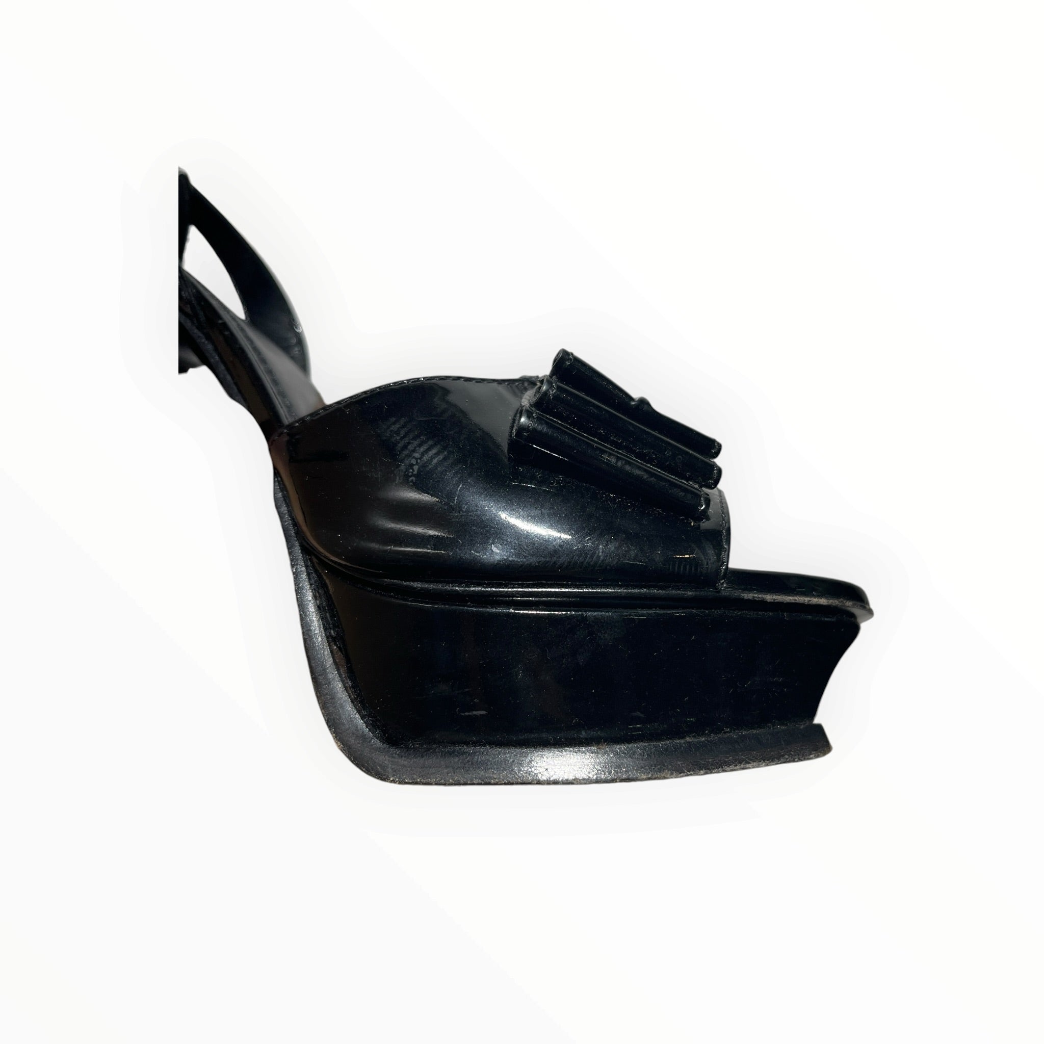 YVES SAINT LAURENT/Heels/EU 37.5/Leather/BLK/patent bow accent view 9