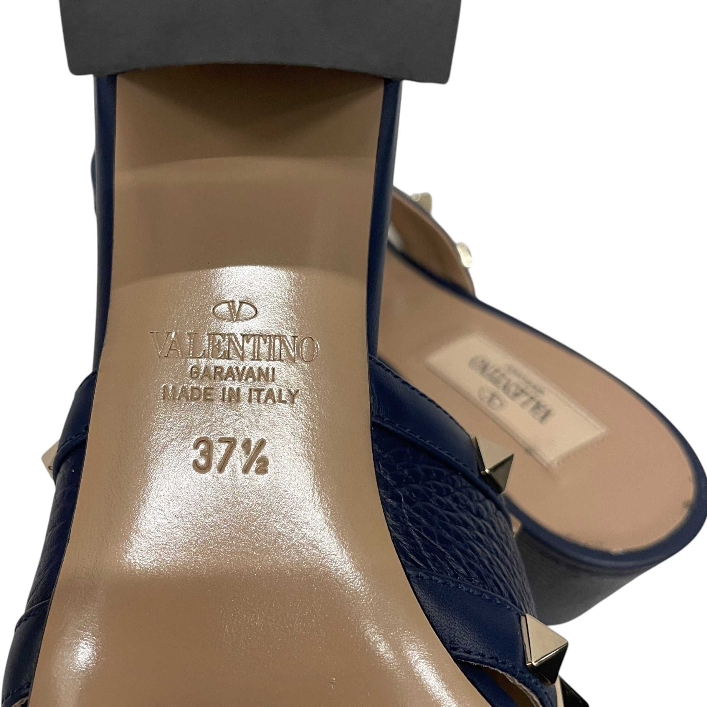 VALENTINO GARAVANI/Heels/EU 37.5/Border/Leather/NVY/Open-Toe/ROCKSTUDS/CRISS CROSS view 3