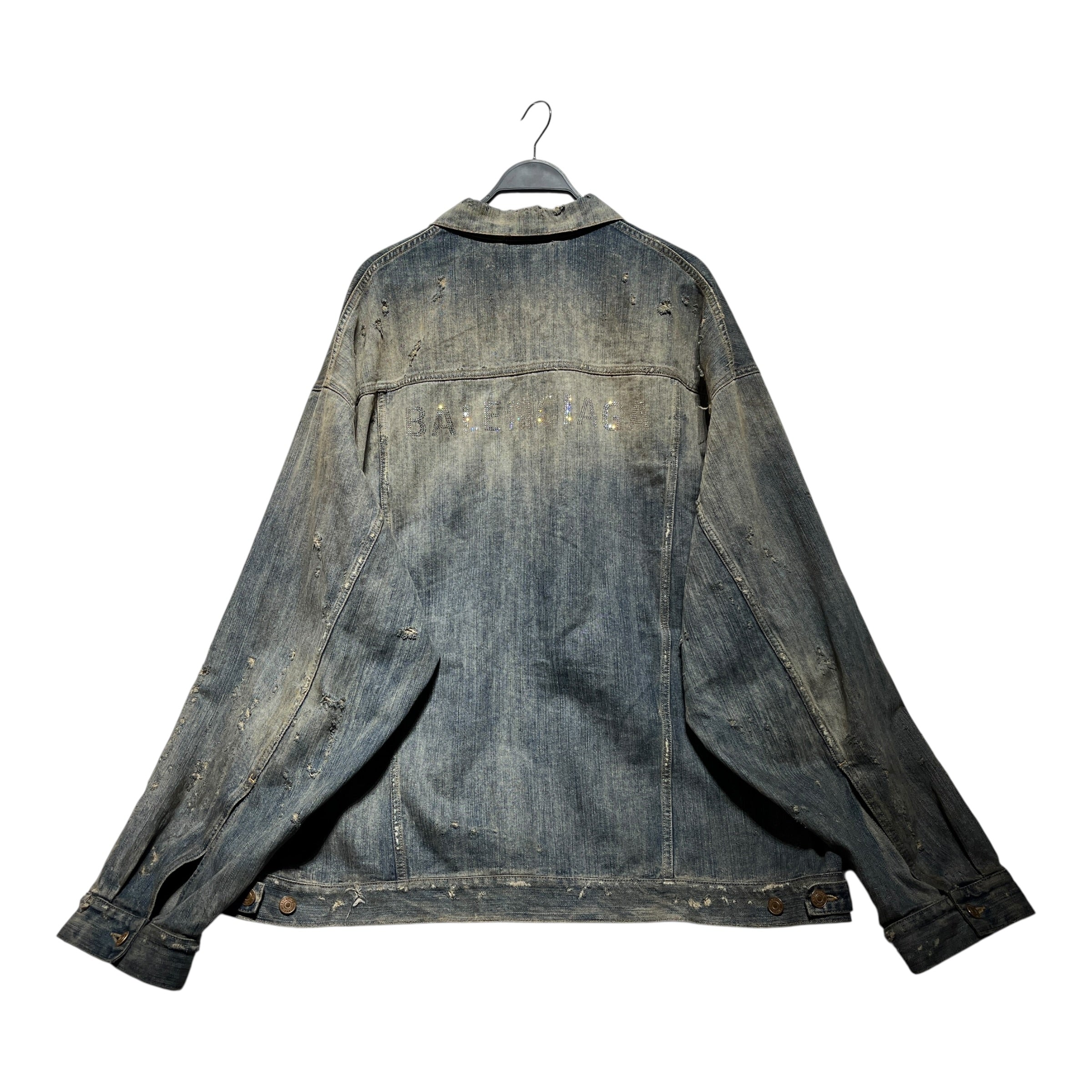 BALENCIAGA/Denim Jkt/4/Denim/NVY/Distressed Rhinestone Logo Jkt view 5