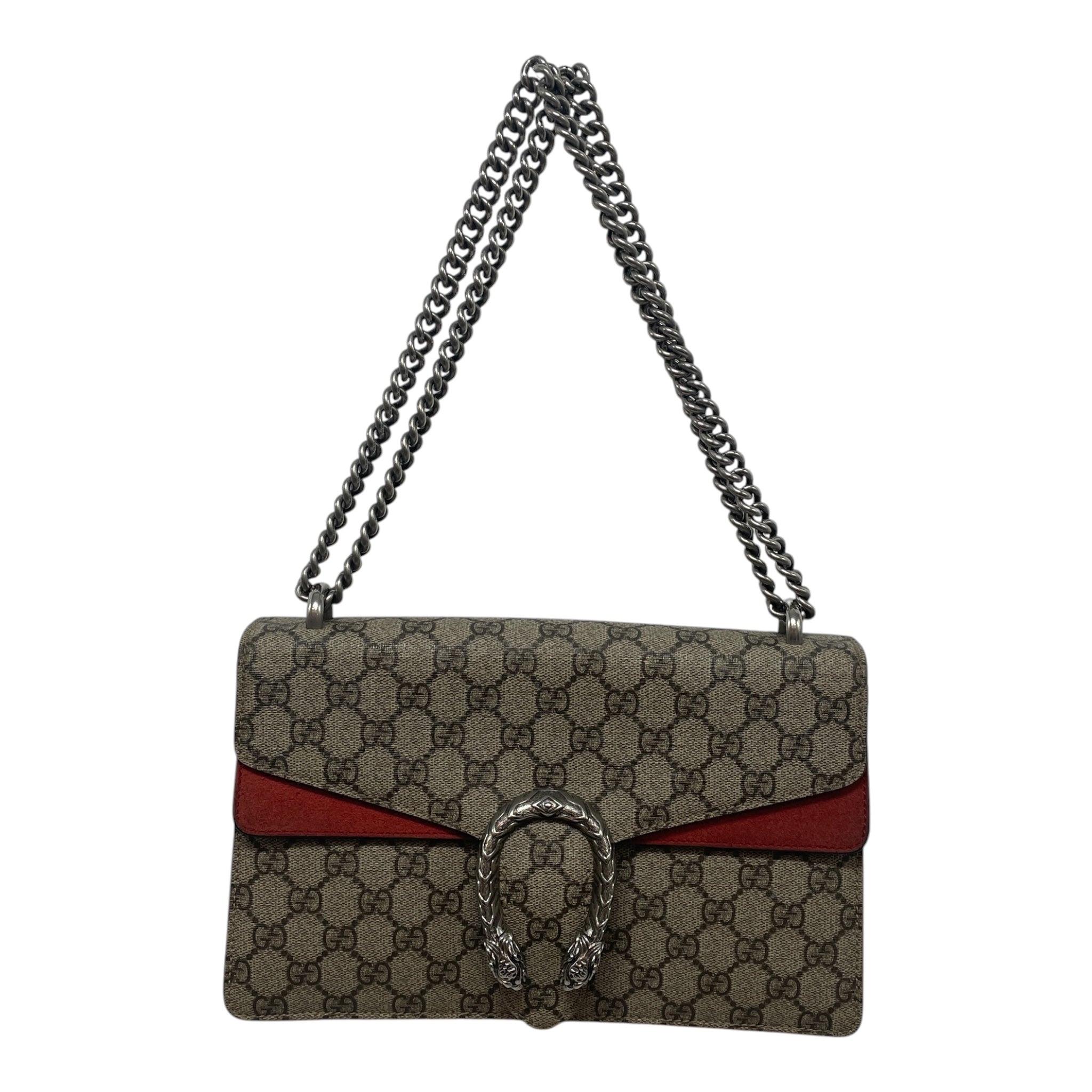 GUCCI/Bag/Monogram/Leather/CML/RED SUEDE SIDES/TIGER CLOSURE