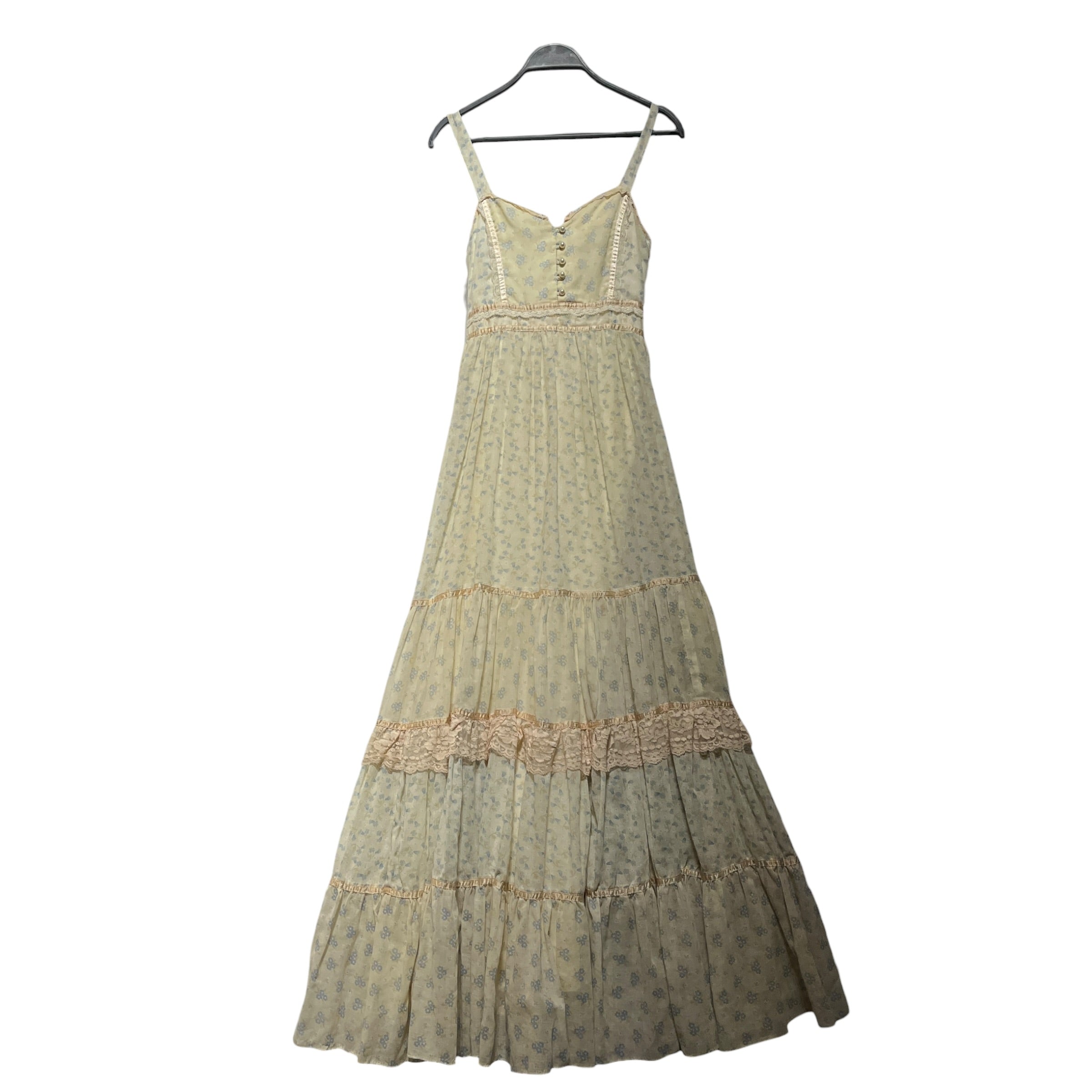 GUNNE SAX/Vintage/Camisole Dress/7/Floral Pattern/Cotton/CRM/PEARL BUTTON / TIERED LAYERS view 1