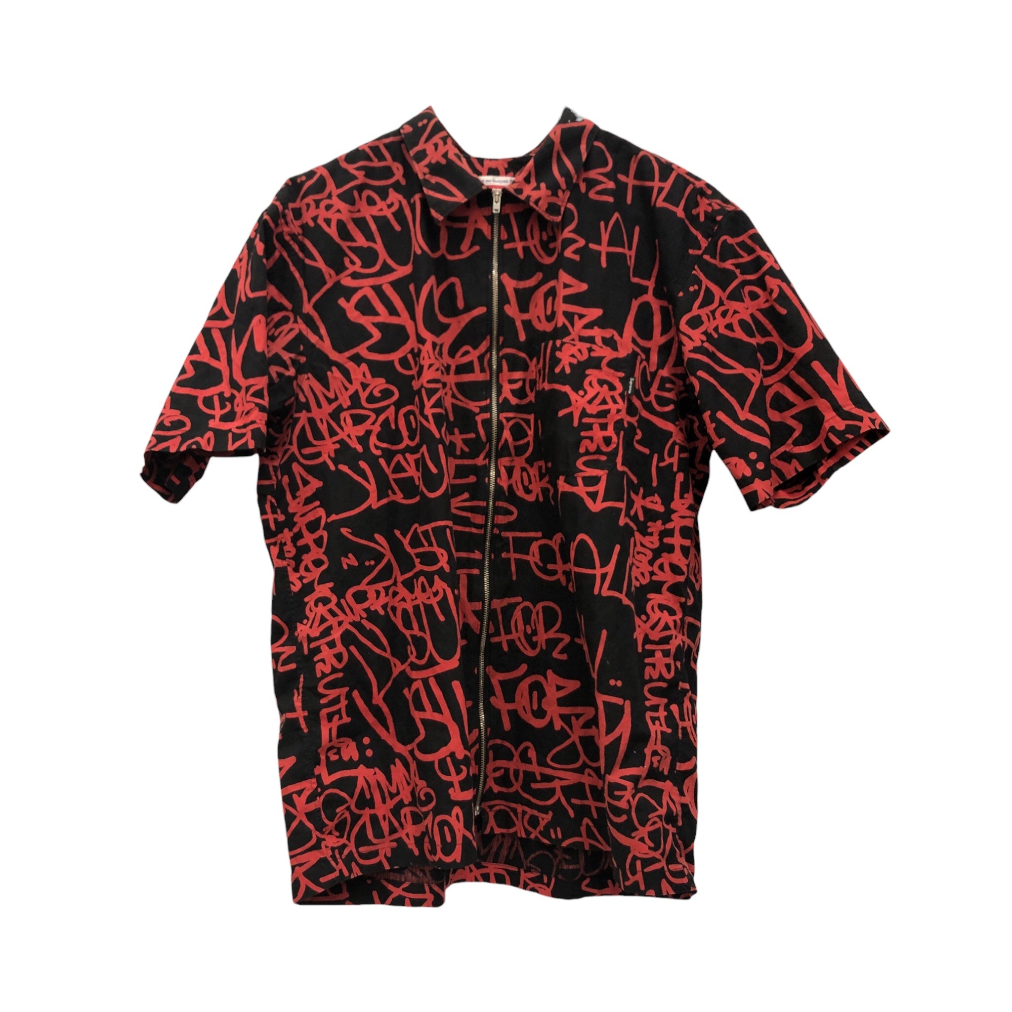 COMME des GARCONS SHIRT/Supreme/LS Shirt/L/Cotton/BLK/All Over Print/zip up, aop script view 1