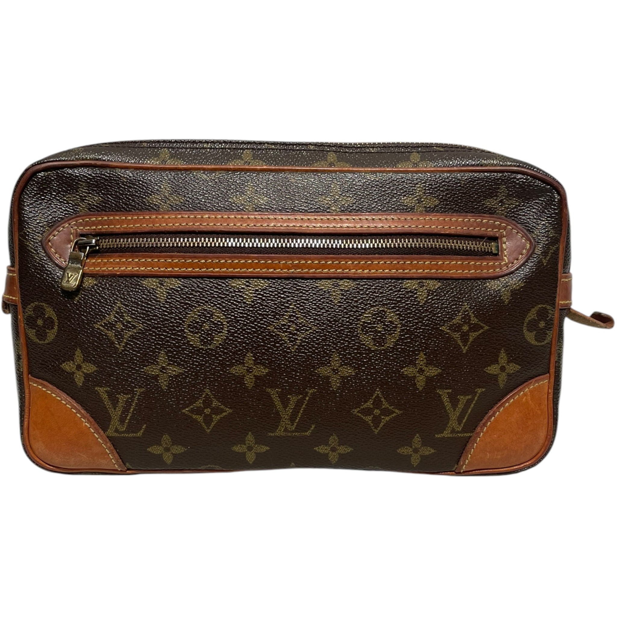 LOUIS VUITTON/Pouch/Monogram/Leather/BRW/small case missing zipper pull view 1
