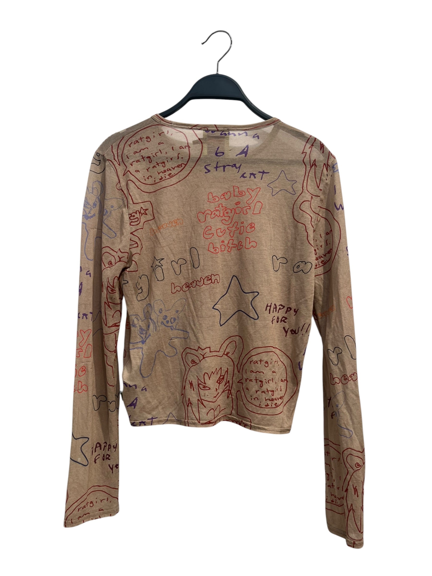 Heaven By Marc Jacobs/STRAY RATS/T-Shirt/L/All Over Print/Cotton/BEG/ratgirl mesh scribbles view 3