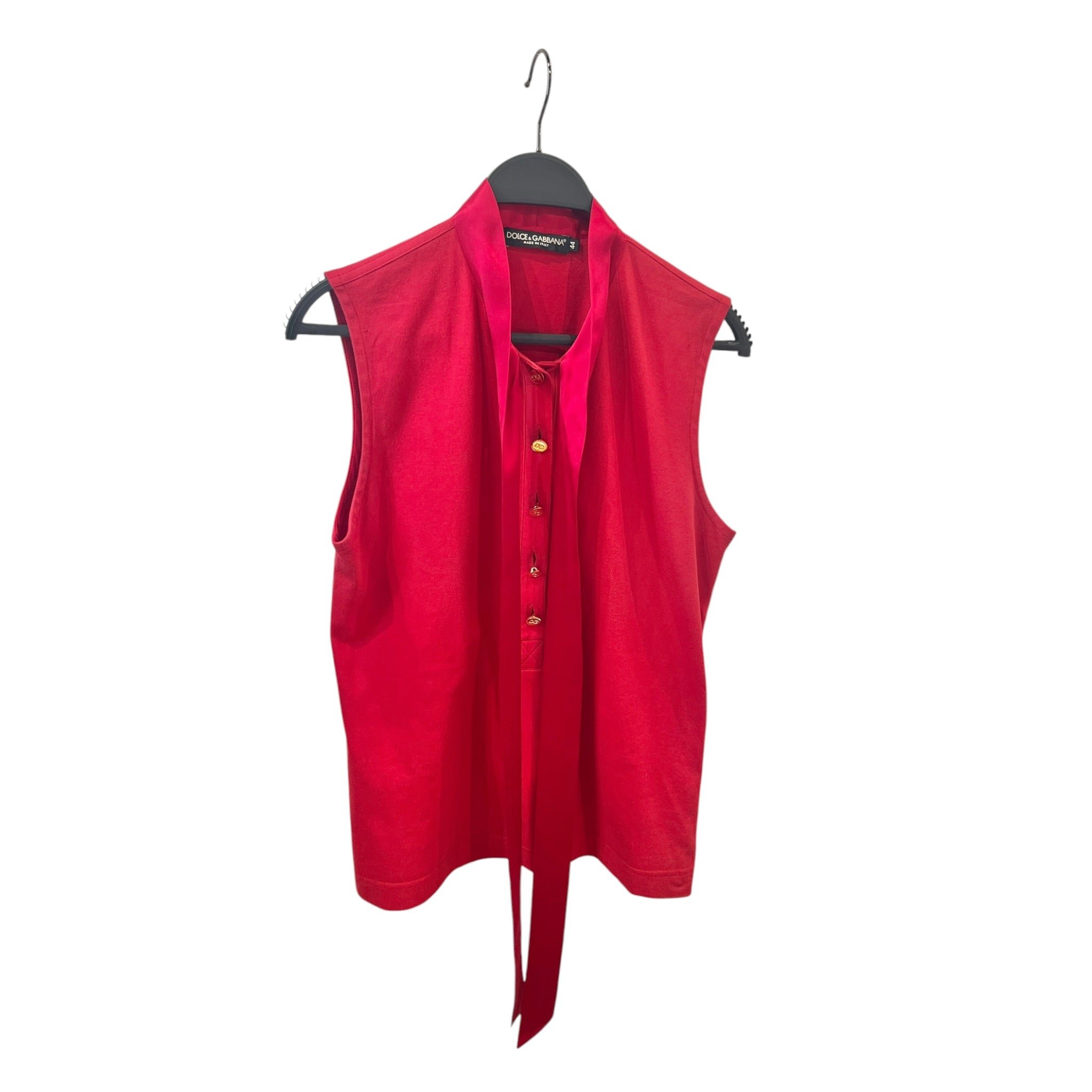 DOLCE&GABBANA/SS Blouse/44/Cotton/RED/NECK BOW w/ GOLD BUTTONS view 1