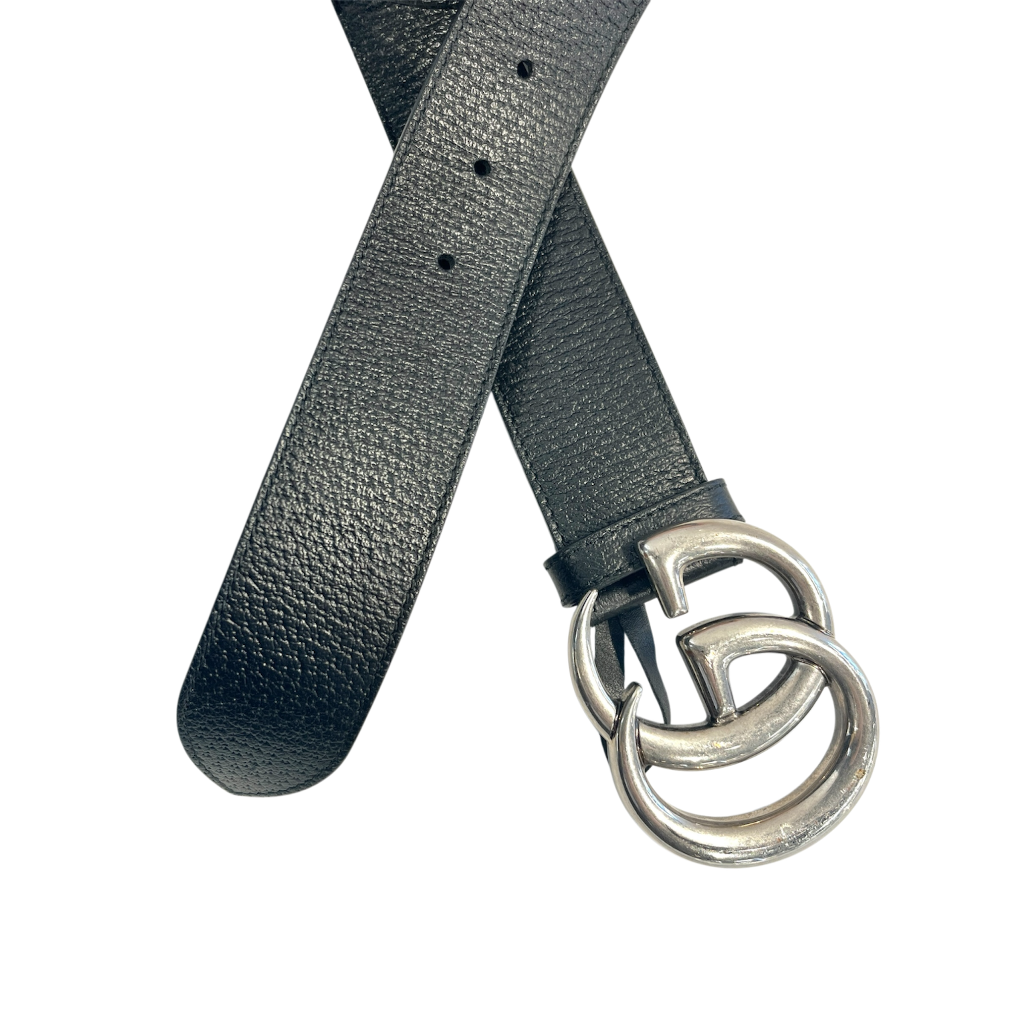 GUCCI/Belt/Leather/BLK/LARGE SILVER GG MARMONT BUCKLE view 2