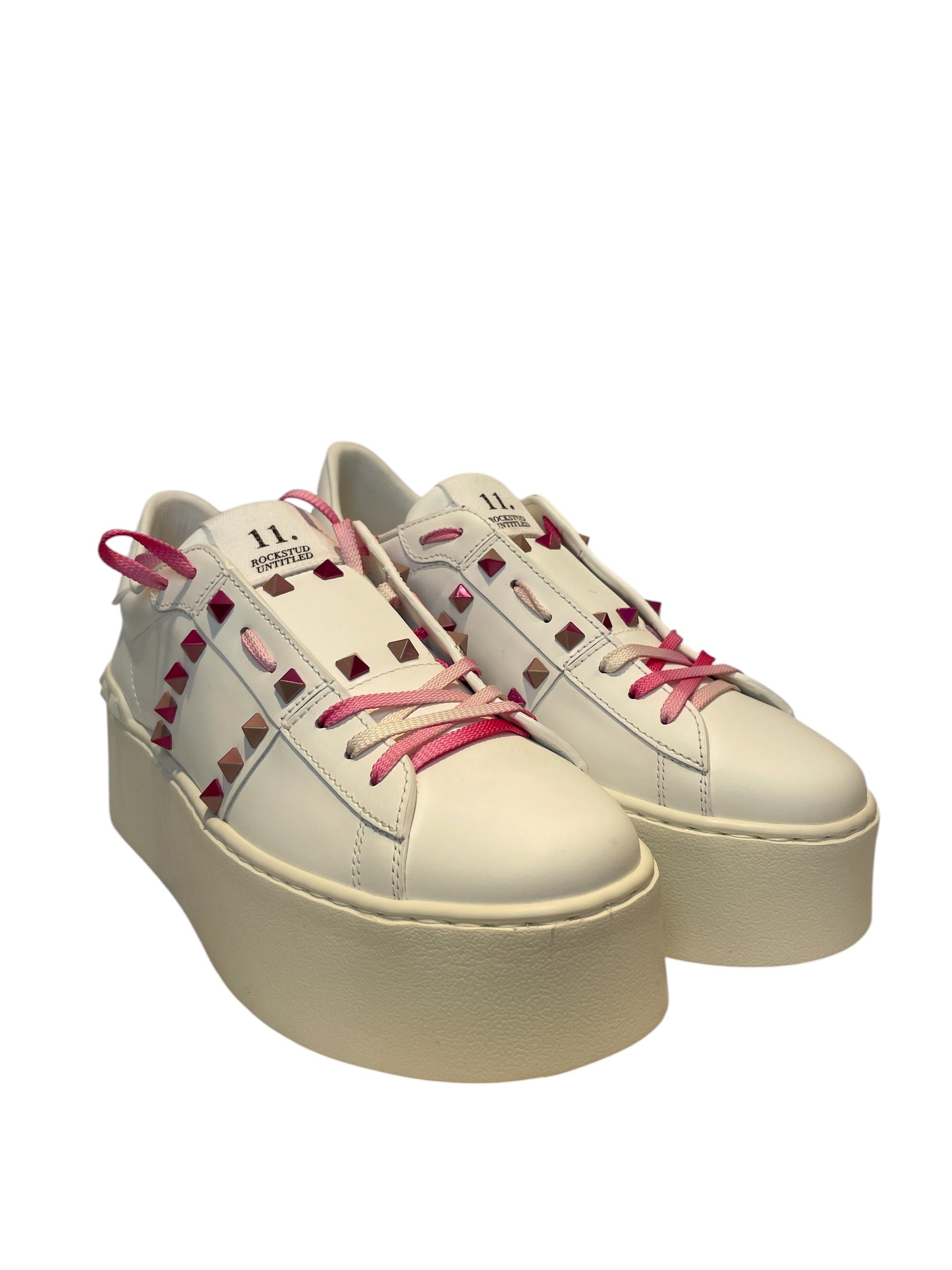 VALENTINO GARAVANI/Low-Sneakers/EU 40/All Over Print/Leather/WHT/PINK ROCKSTUD ACCENT SNEAKERS view 1