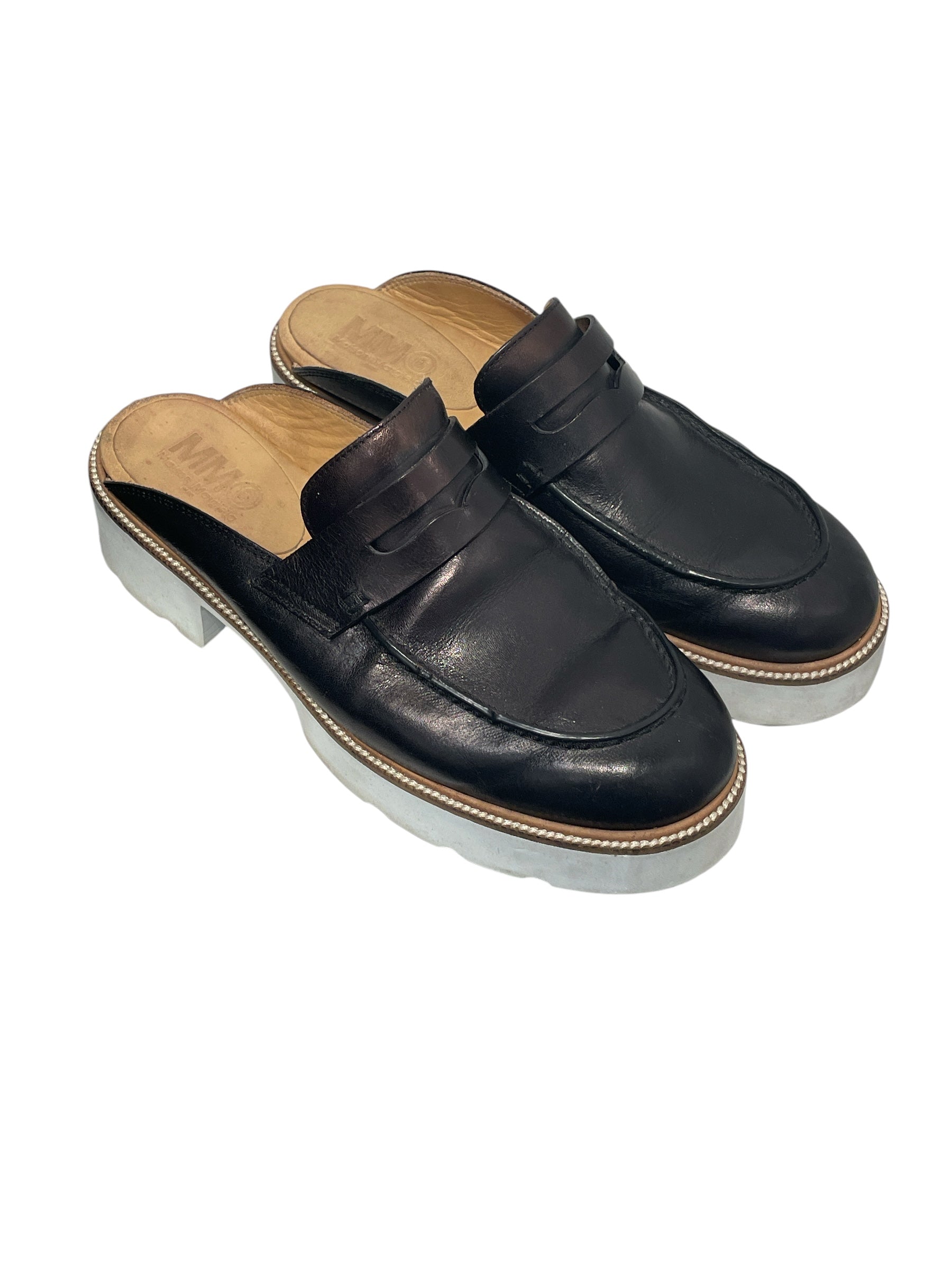 MM6/Shoes/EU 39/Leather/BLK/plaform leather mules view 1