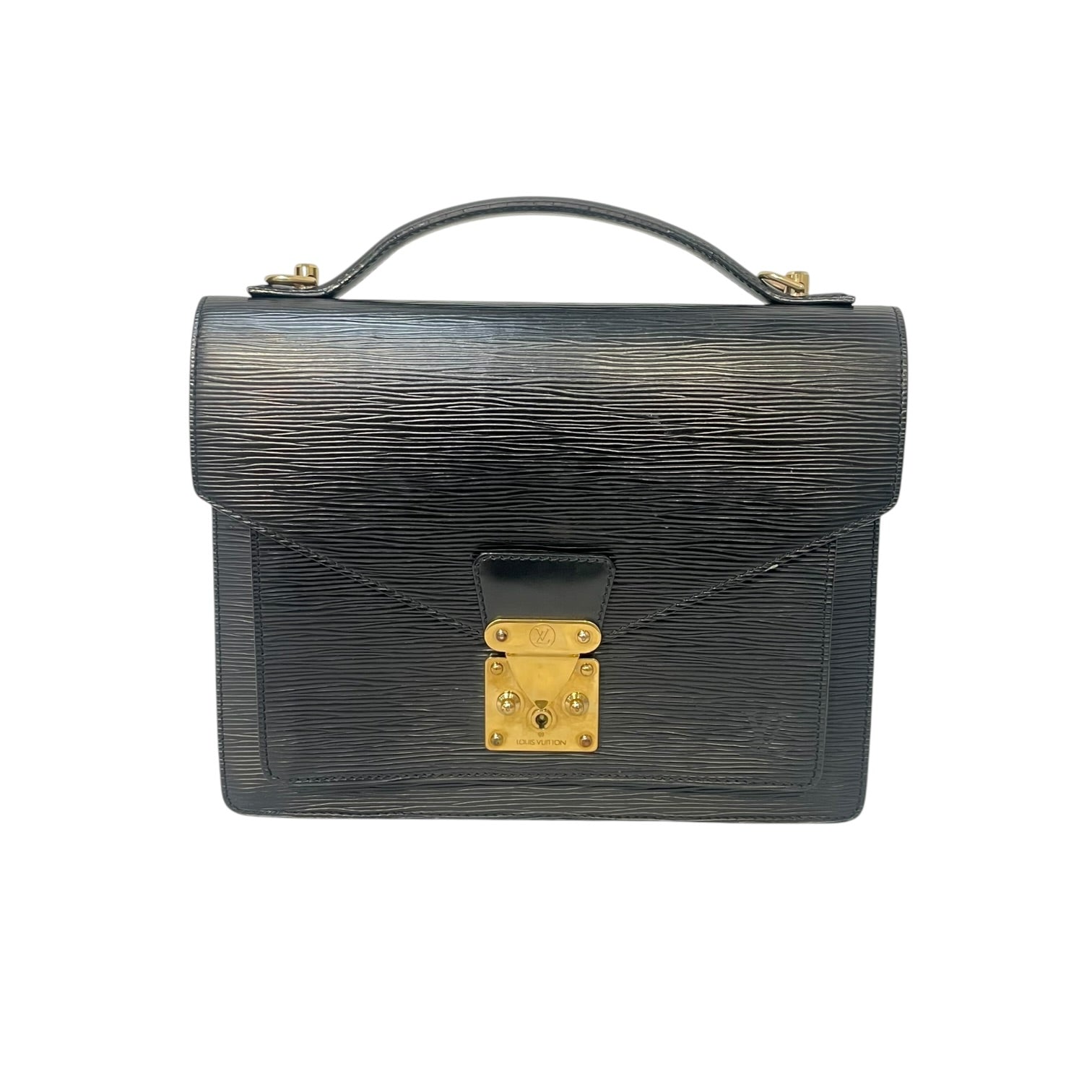 LOUIS VUITTON/Hand Bag/Stripe/Leather/BLK/Epi view 1
