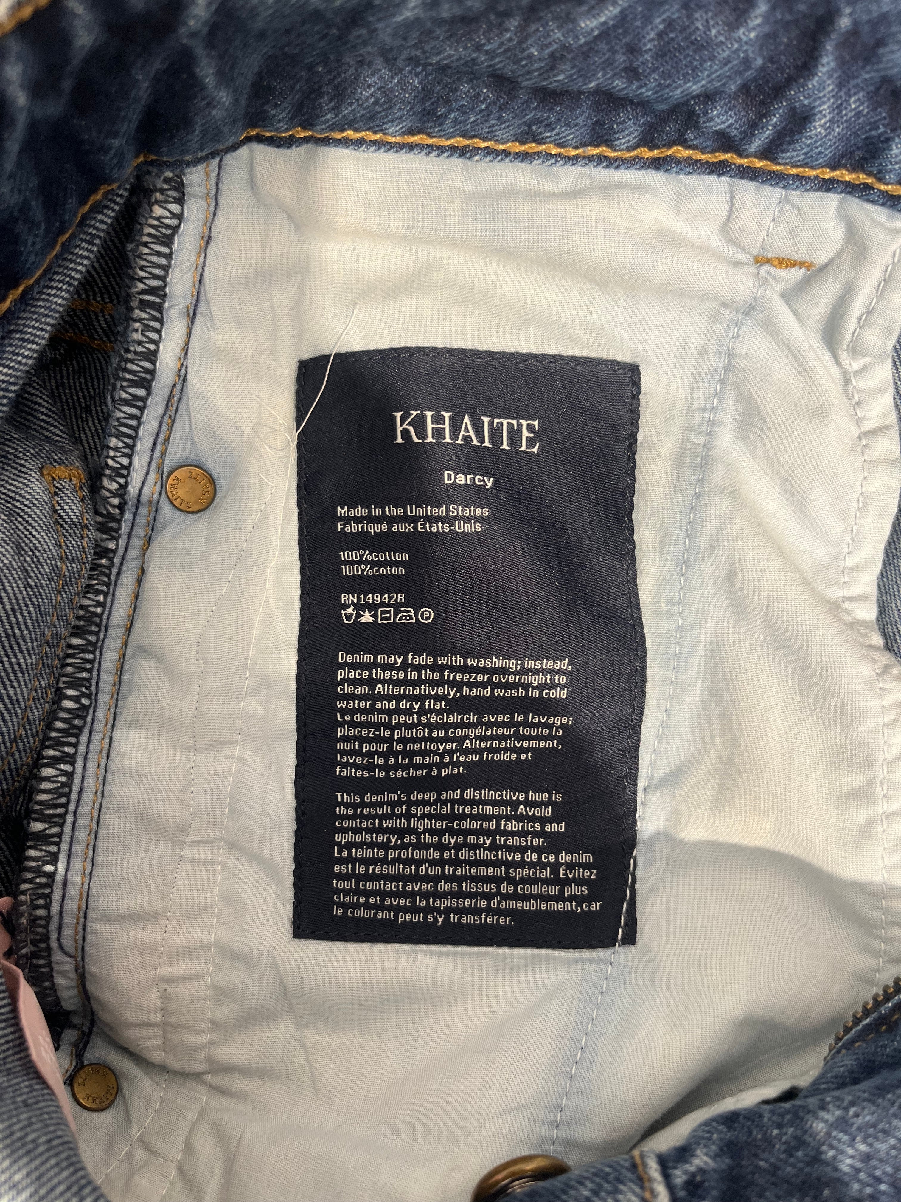 KHAITE/Wide Leg Pants/27/Cotton/BLU/WIDE LEG BLACK GOLD BUTTON view 4