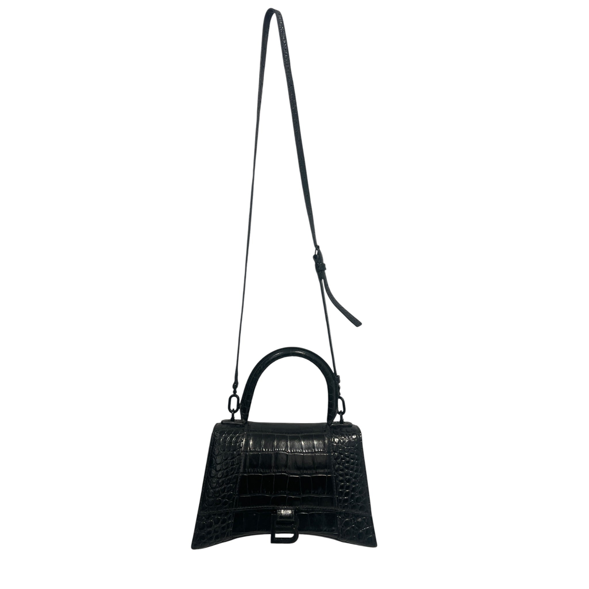 BALENCIAGA/Cross Body Bag/Leather/BLK/Croc Embossed Hourglass view 1