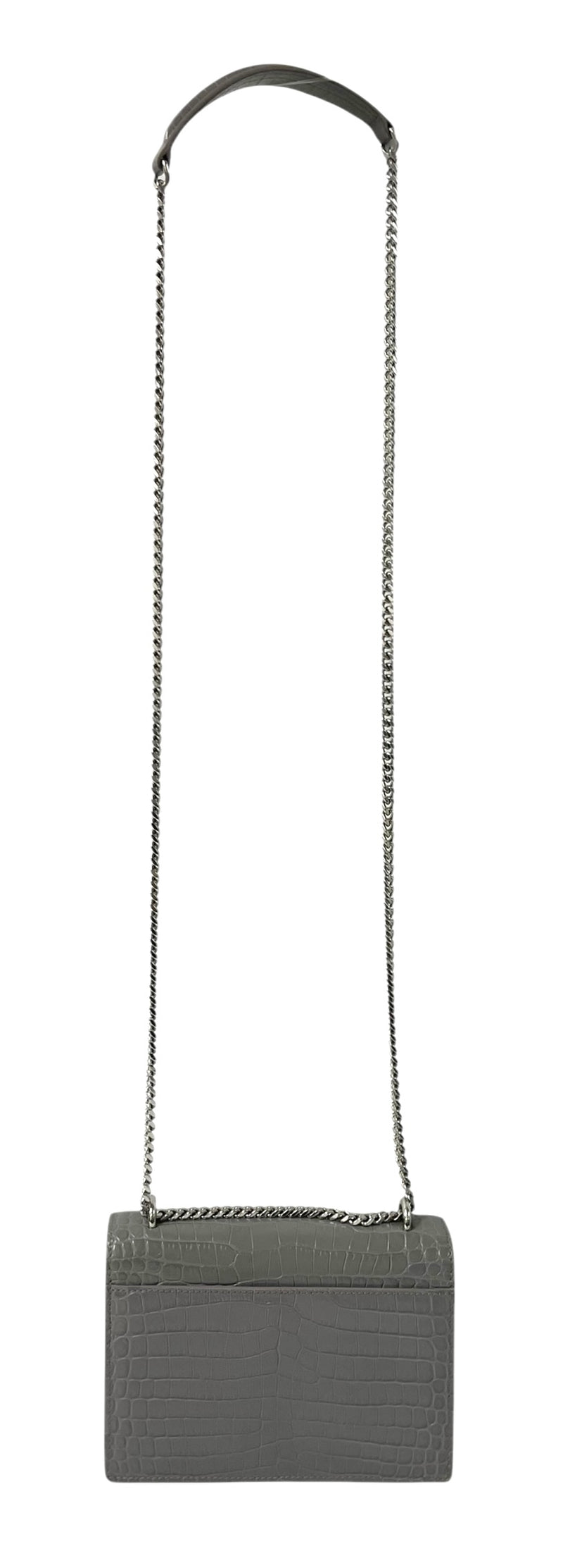 YVES SAINT LAURENT/Bag/Cotton/GRY/crocadile , silver chain