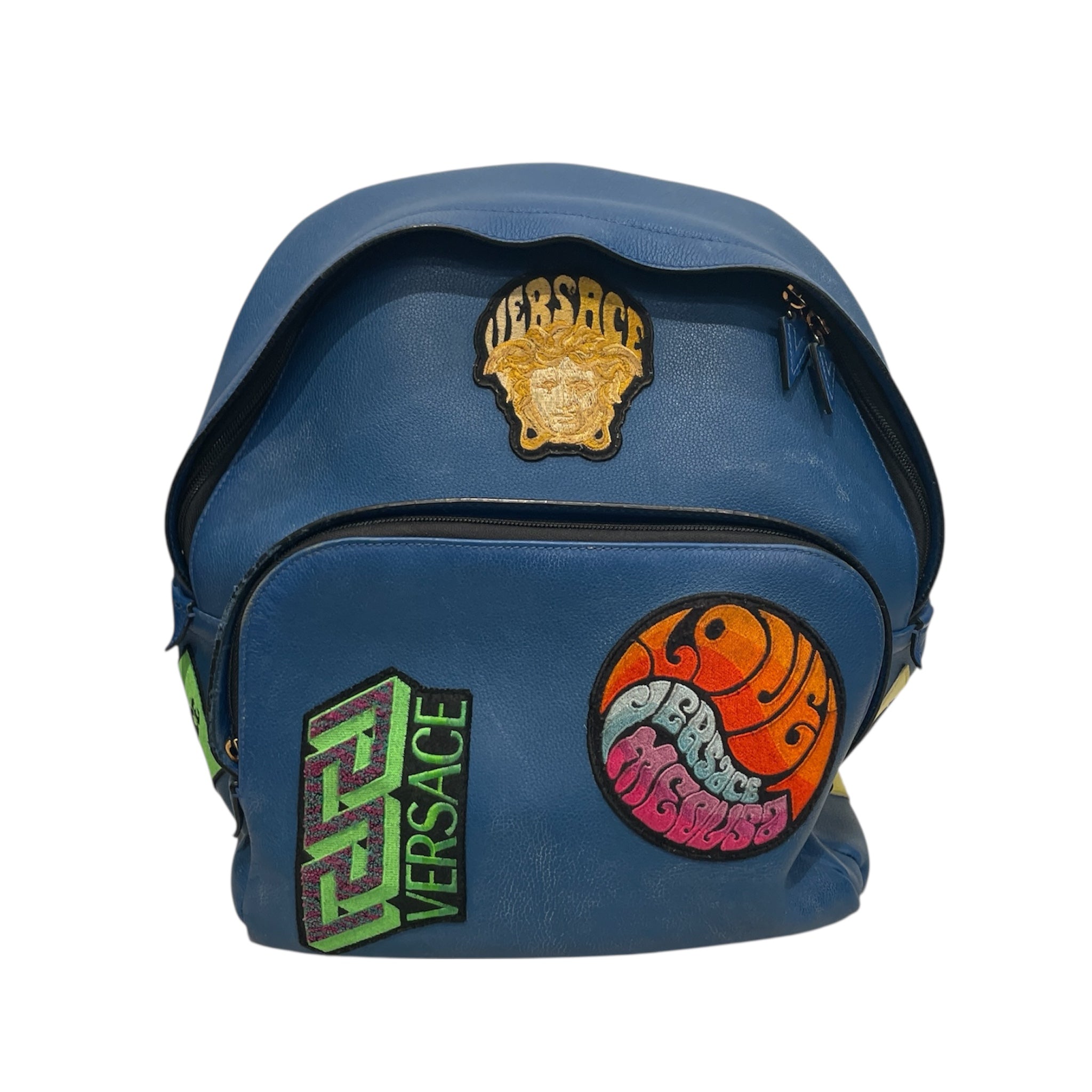 VERSACE/Backpack/Leather/BLU/LEATHER BACKPACK W/ PATCHES view 1