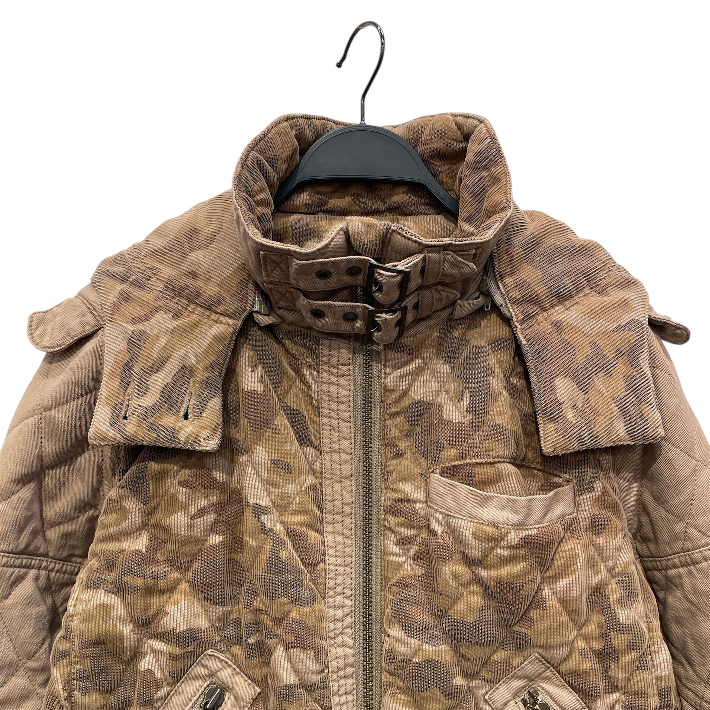 AVIREX/Puffer Jkt/S/Corduroy/KHK/Camouflage/hooded/buckles on neck view 3