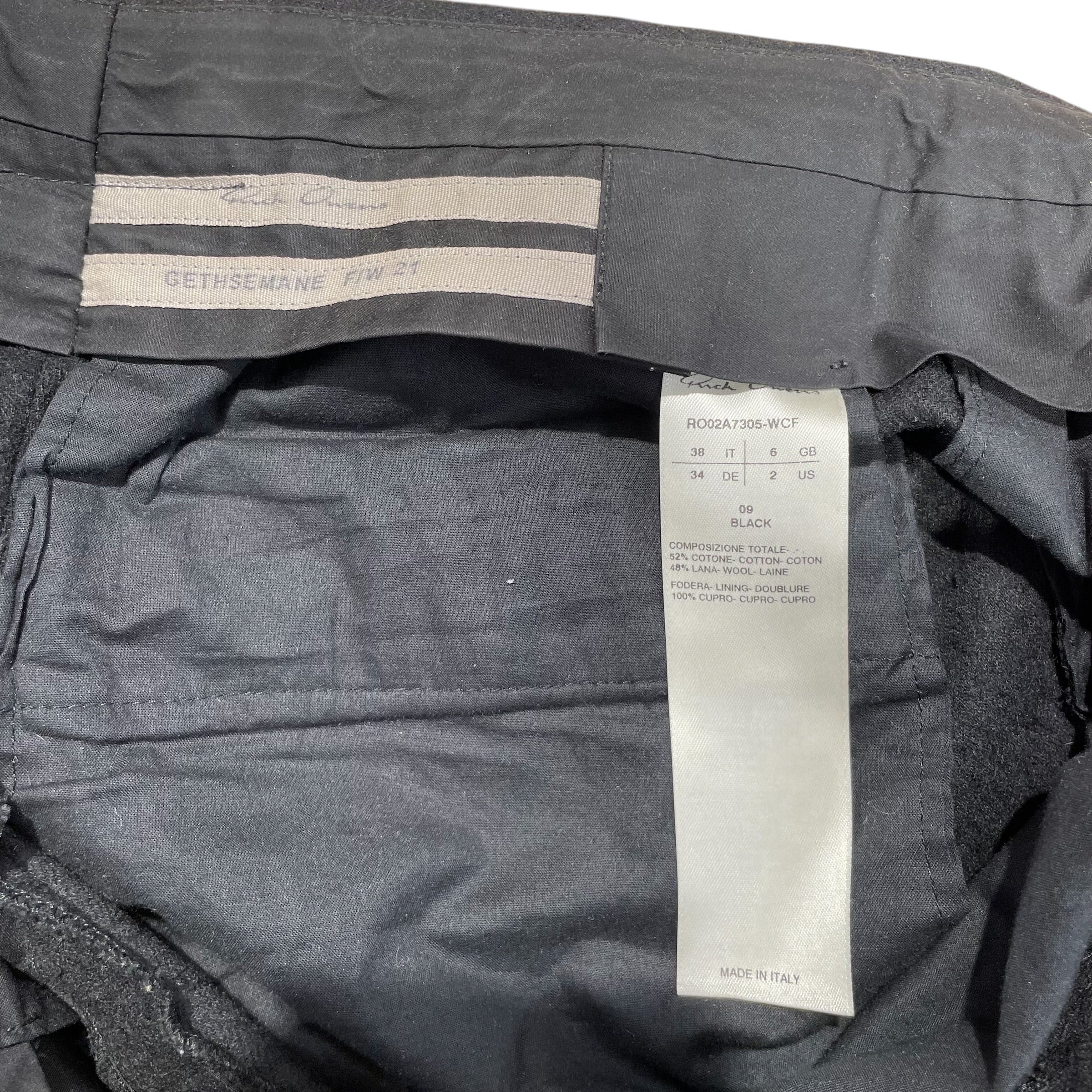 Rick Owens/Bottoms/2/Wool/BLK/FW21 GETHSEMANE view 3