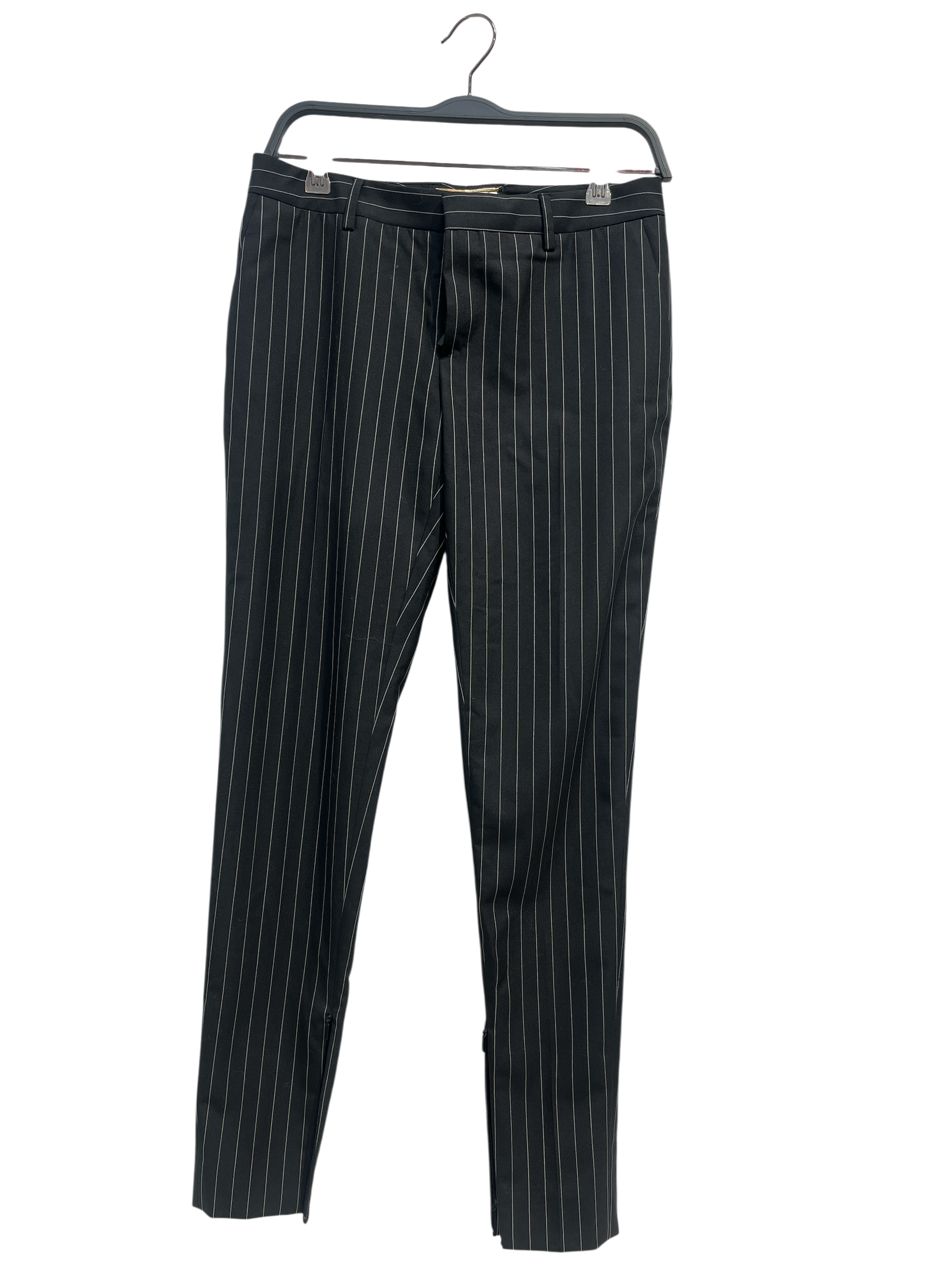 SAINT LAURENT/Bottoms/36/Stripe/Cotton/BLK/PINSTRIPE SLIM TROUSER view 1