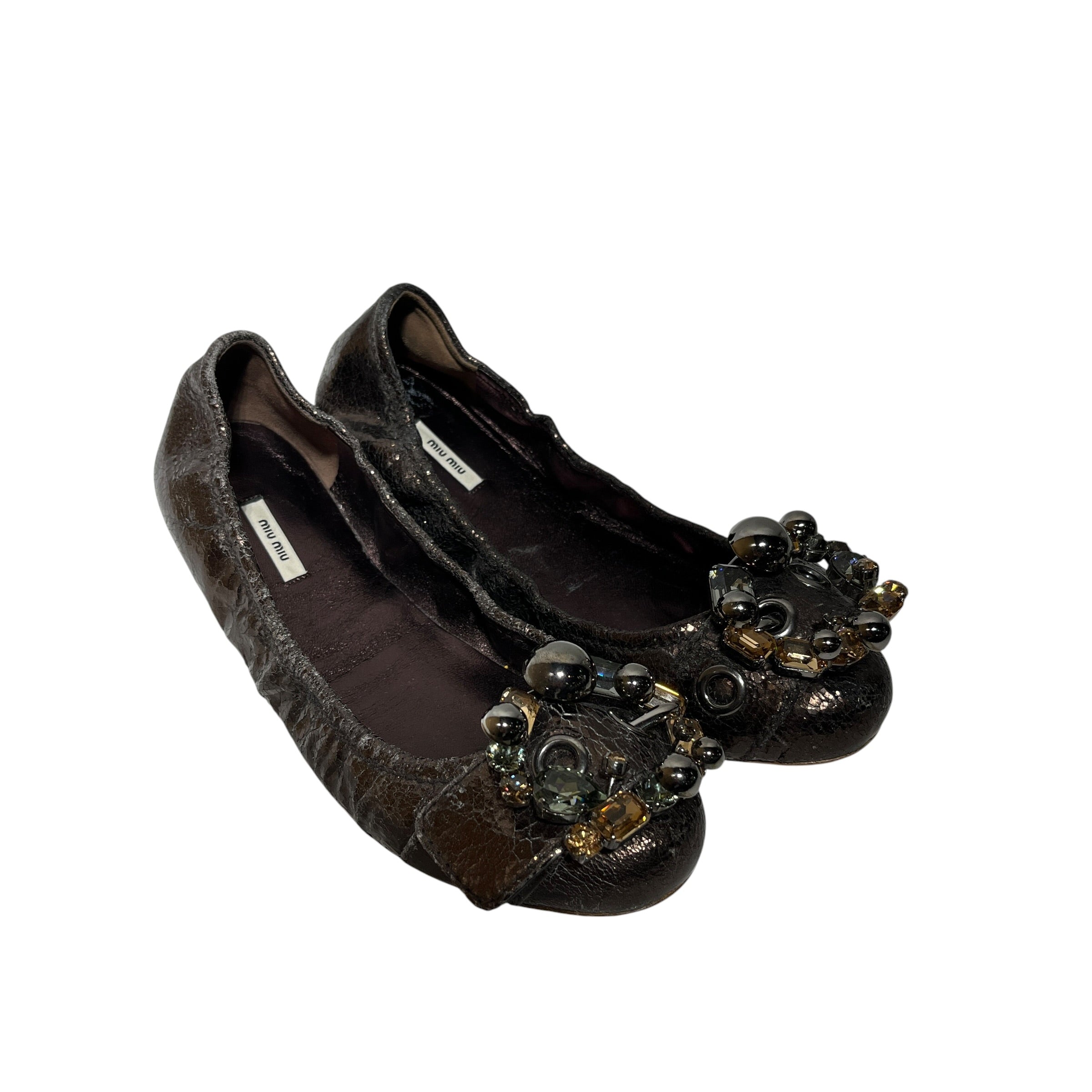 MIU MIU/Flat Shoes/EU 36/Leather/BLK/U-Tip/crinkled fabric / large buckle view 1