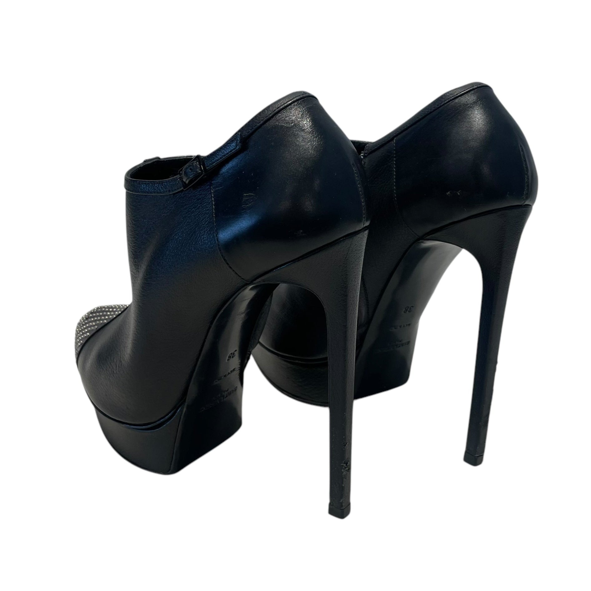 SAINT LAURENT/Heels/US 7/Leather/BLK/Ankle Strap/ view 2