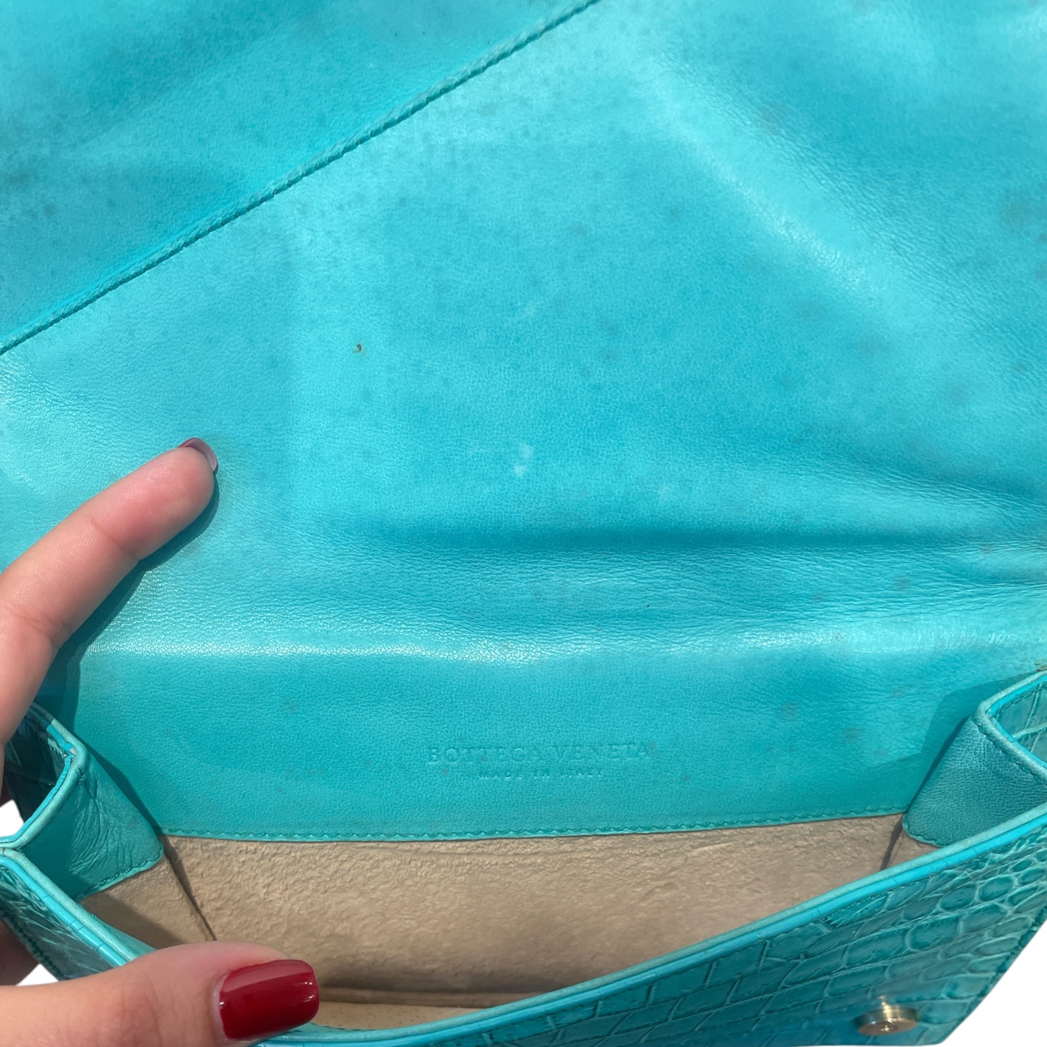 BOTTEGA VENETA/Clutch Bag/Leather/GRN/CROC/TEAL/PIANO CRISS CROSS view 4