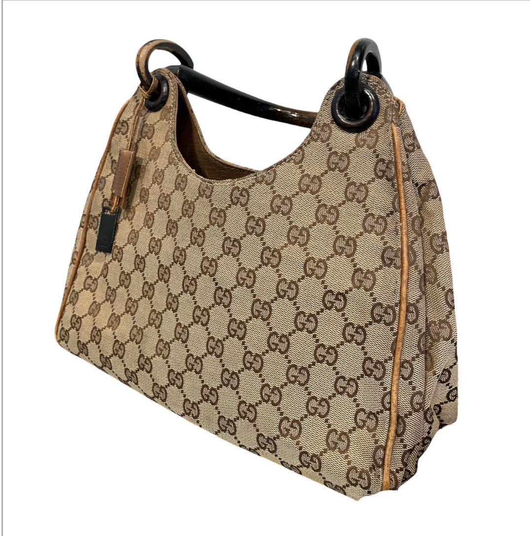 GUCCI/Hand Bag/Monogram/Cotton/BEG/WOOD HANDLE HOBO BAG view 5