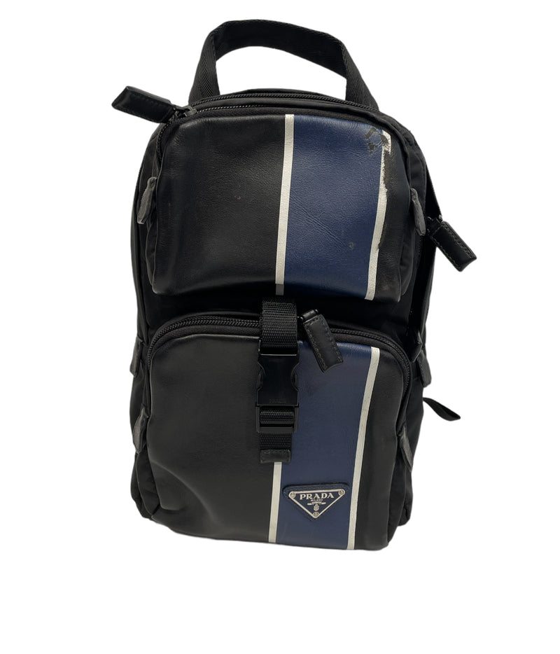 PRADA/Clutch Bag/OS/Stripe/Leather/BLK/165