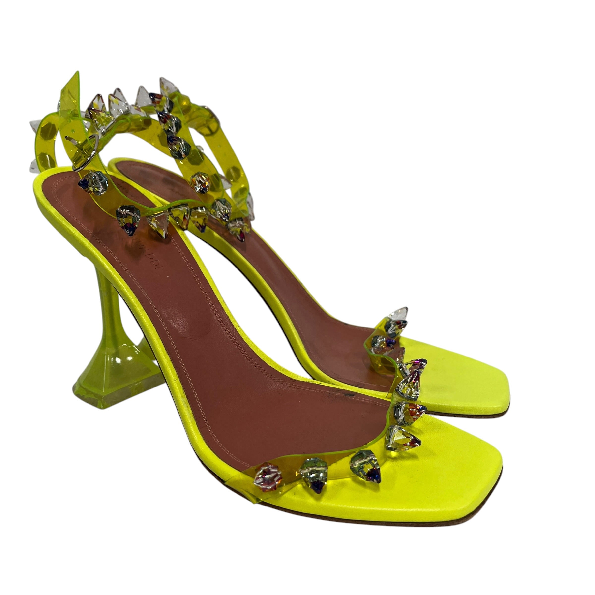 AMINA MUADDI/Heels/EU 39/Acrylic/YEL/Neon Spiked Julia Heel view 1