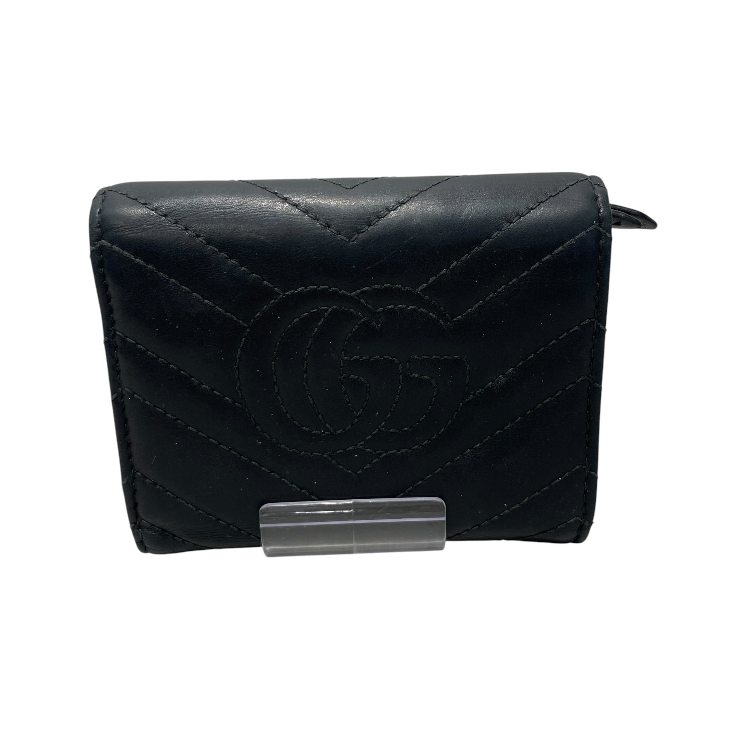 GUCCI/Trifold Wallet/Leather/BLK/M's/matelasse view 2