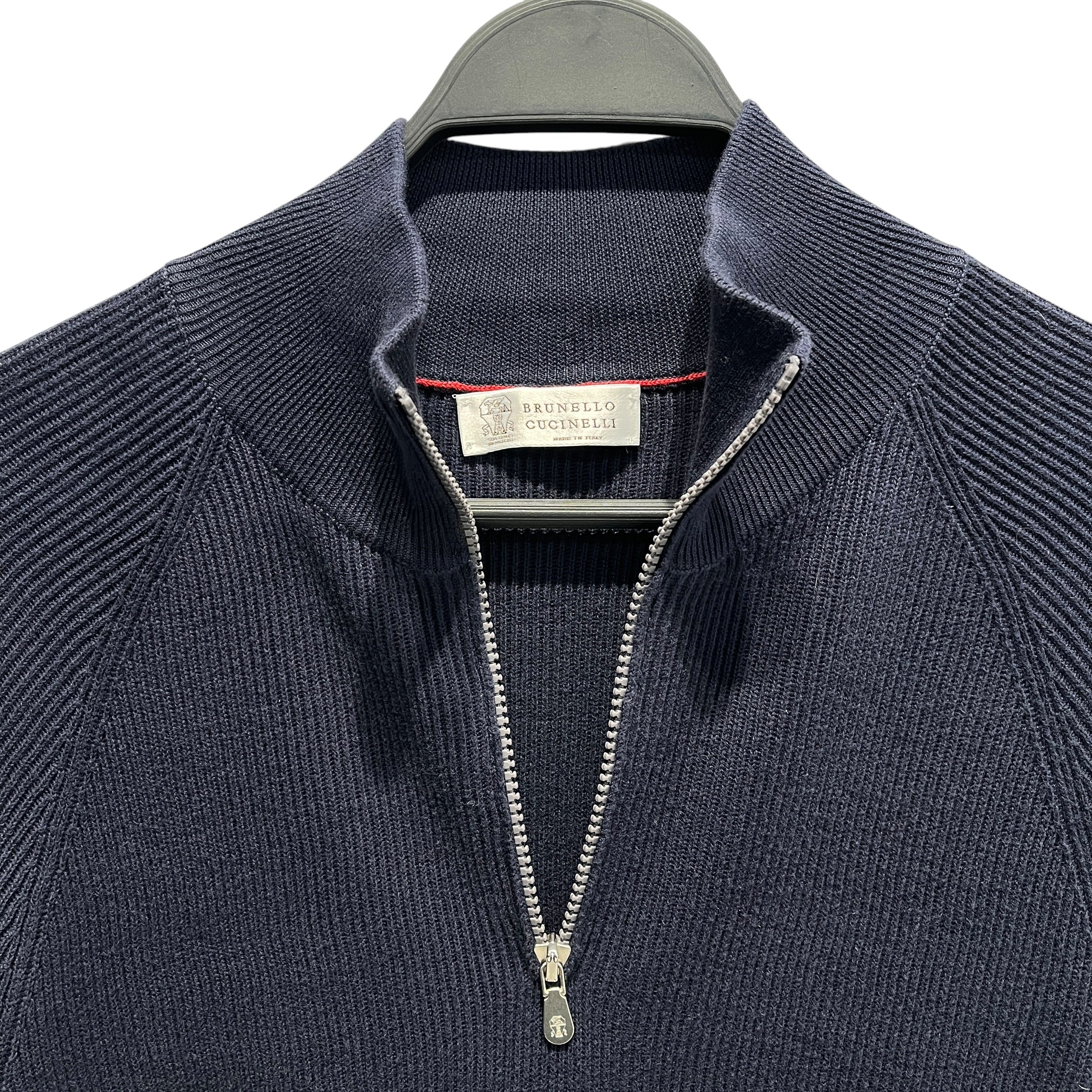 BRUNELLO CUCINELLI/Sweater/XXL/Cotton/NVY/Navy Ribbed Quarter Zip Silver view 5